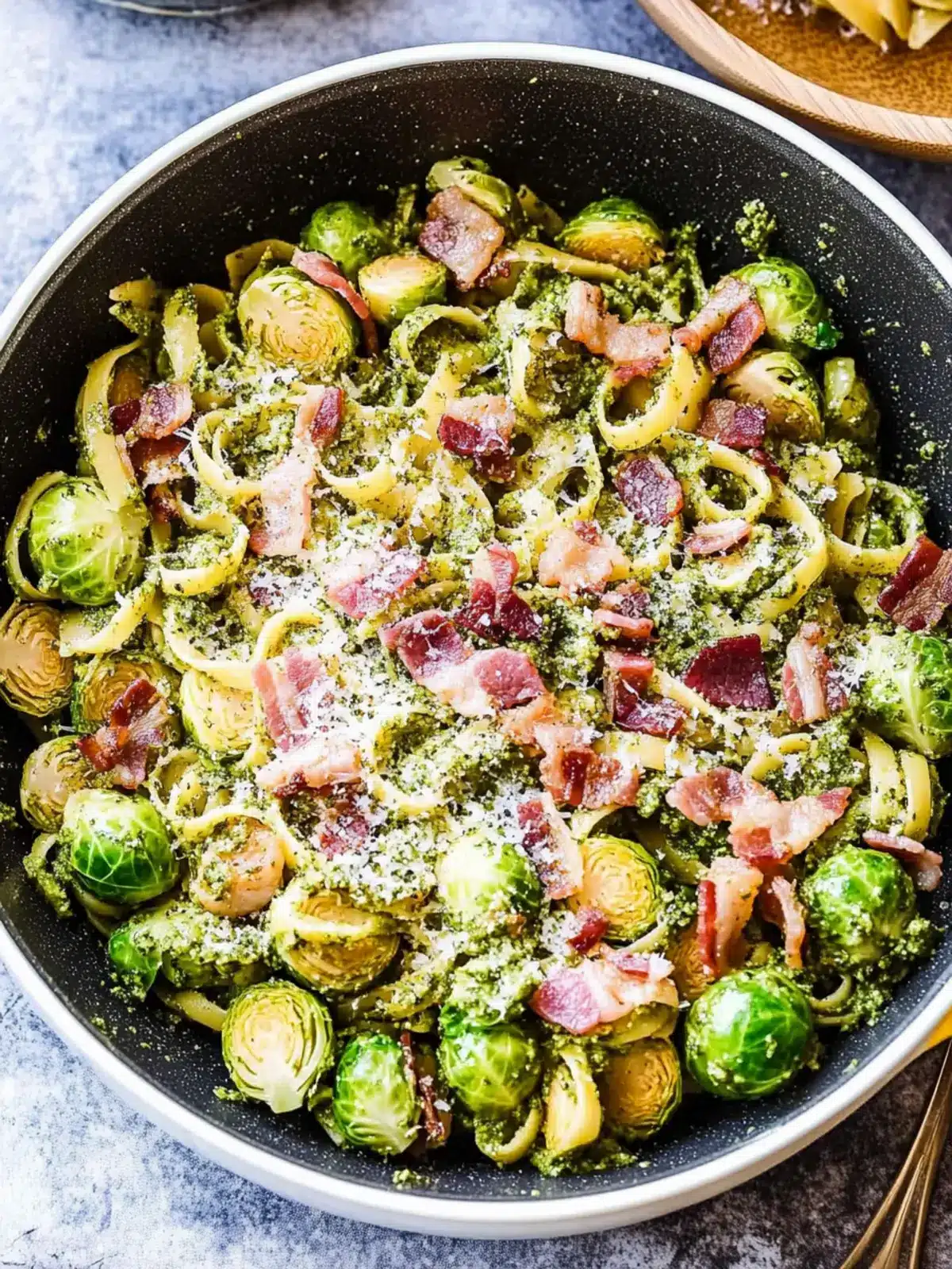 Brussels Sprouts and Bacon Pesto Pasta in Just 30 Minutes 4 Brussels Sprouts and Bacon Pesto Pasta