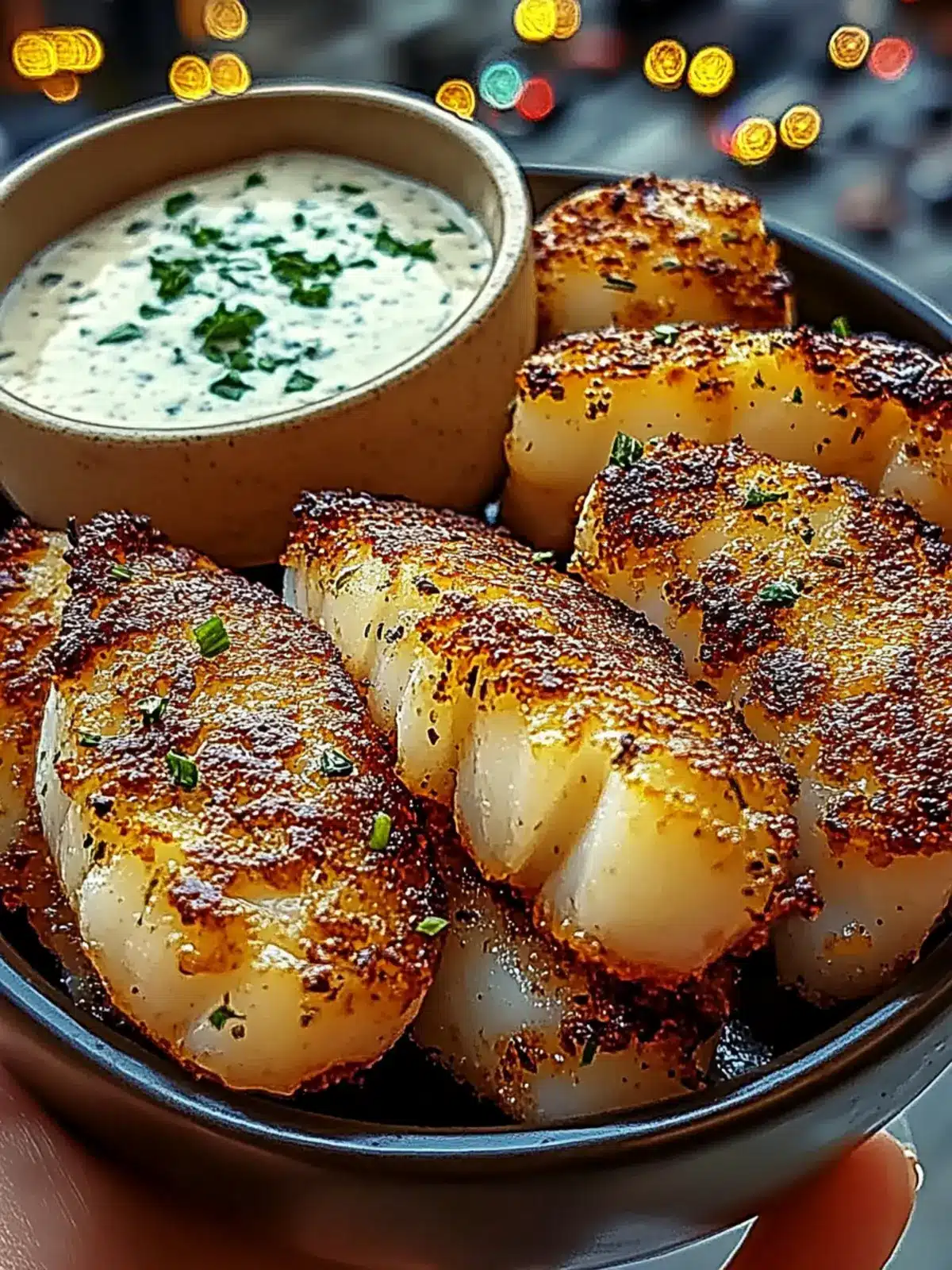 Garlic Butter Cod Bites with Creamy Lemon Herb Dip