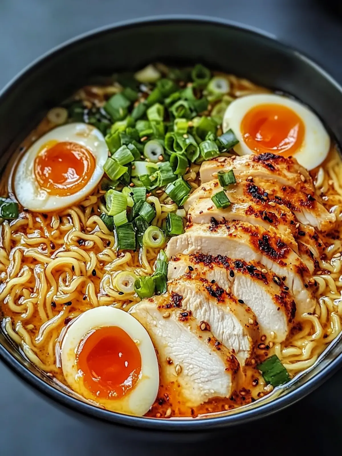 Fiery Chicken Ramen with Creamy Garlic Sauce