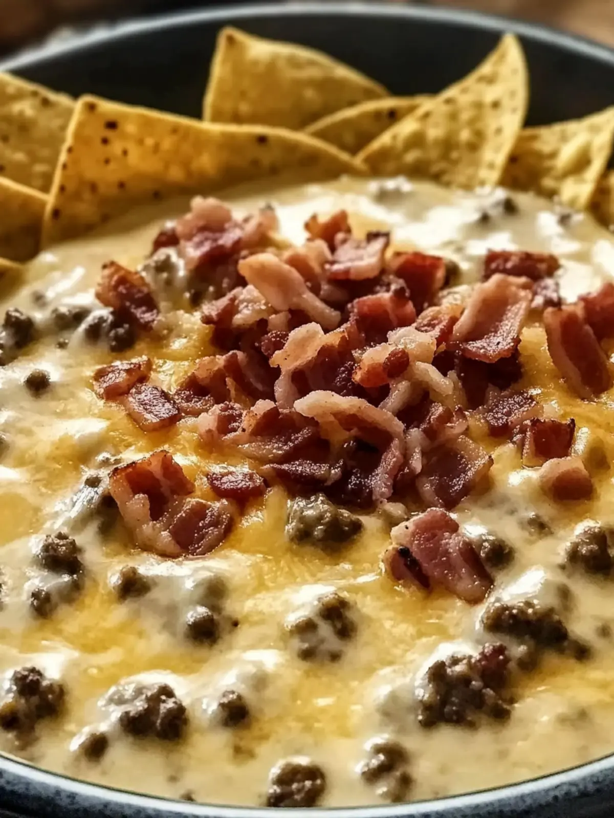 Sizzling Bacon Cheeseburger Queso Dip