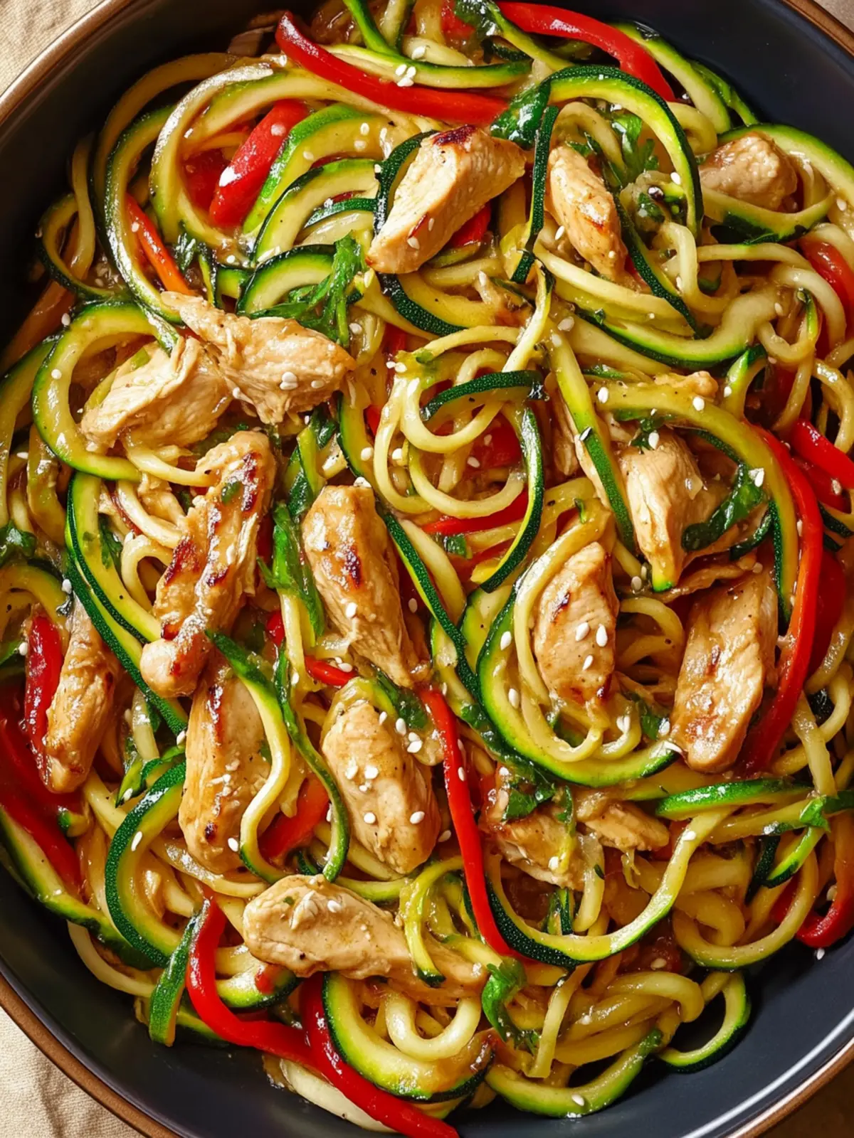 Garlic Chicken Zucchini Noodles Stir Fry