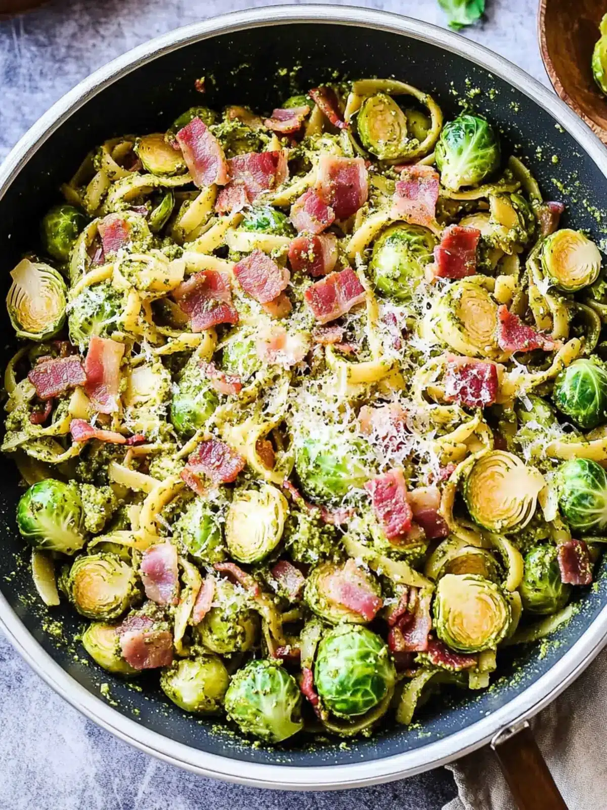 Brussels Sprouts and Bacon Pesto Pasta in Just 30 Minutes 2 Brussels Sprouts and Bacon Pesto Pasta