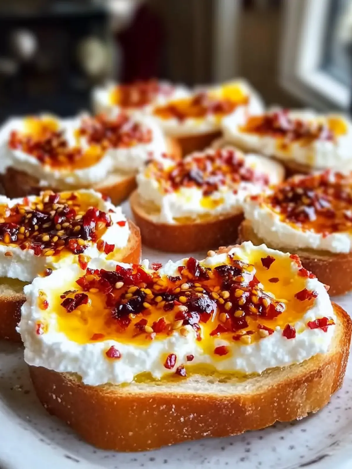 Sweet and Spicy Whipped Feta Crostini