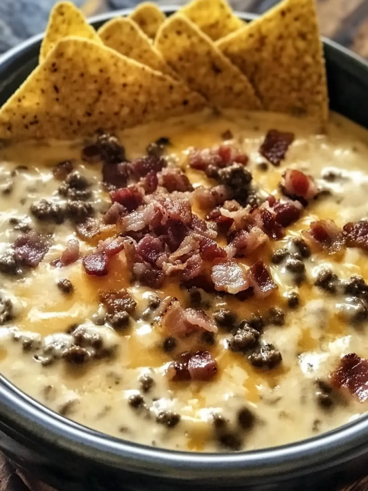 Sizzling Bacon Cheeseburger Queso Dip