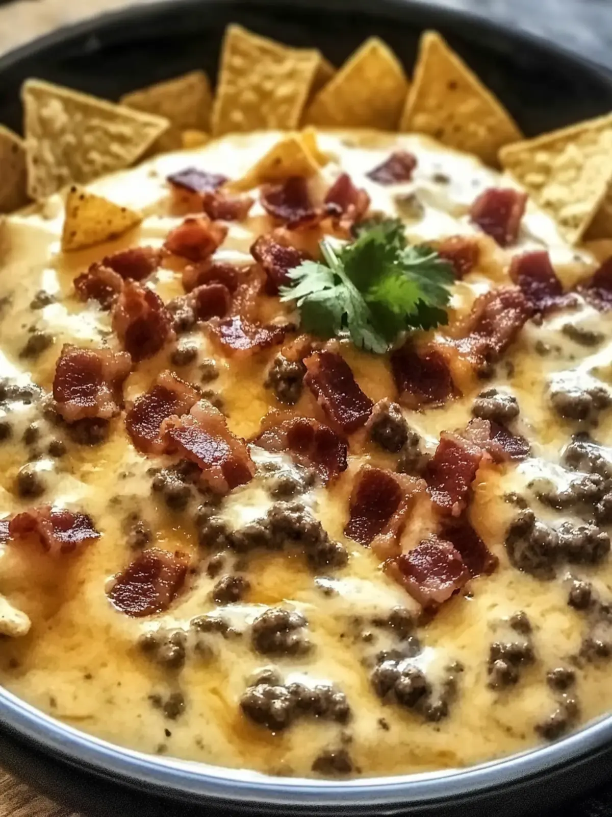 Sizzling Bacon Cheeseburger Queso Dip