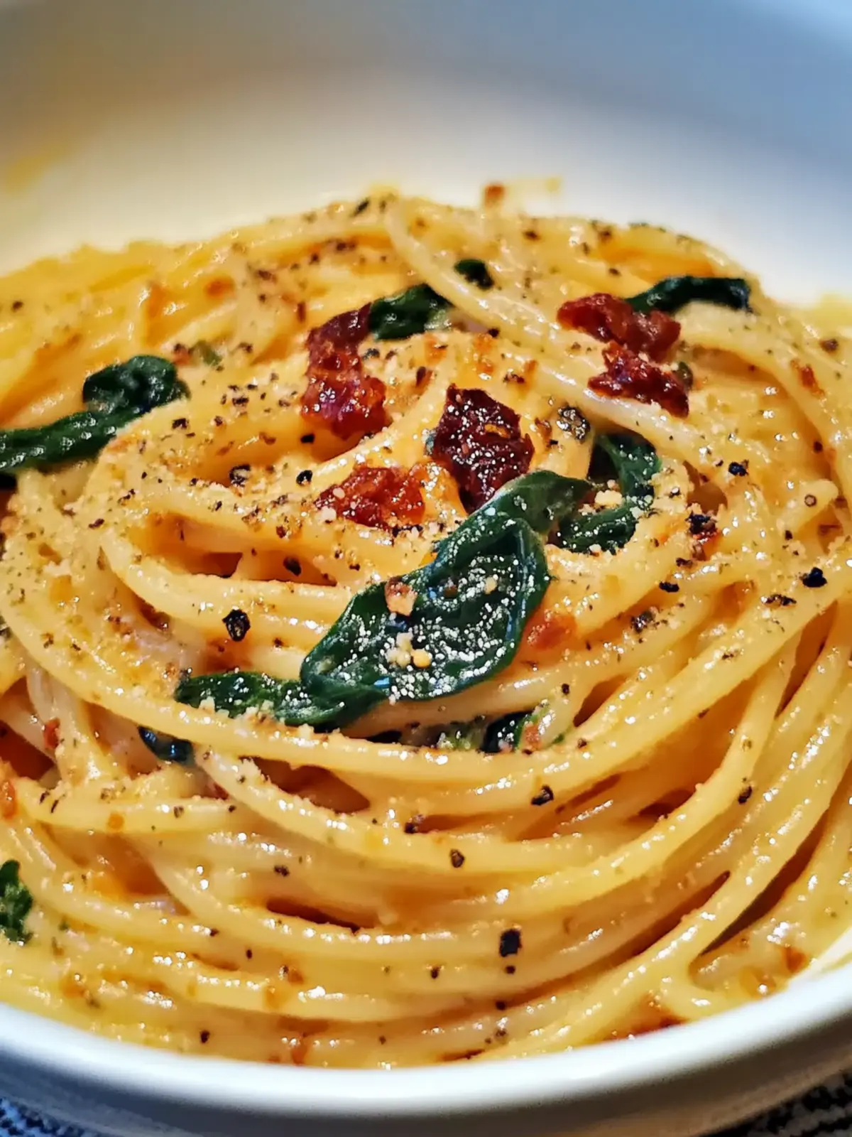 Spaghetti & Spinach with Sun-Dried Tomato Cream Sauce
