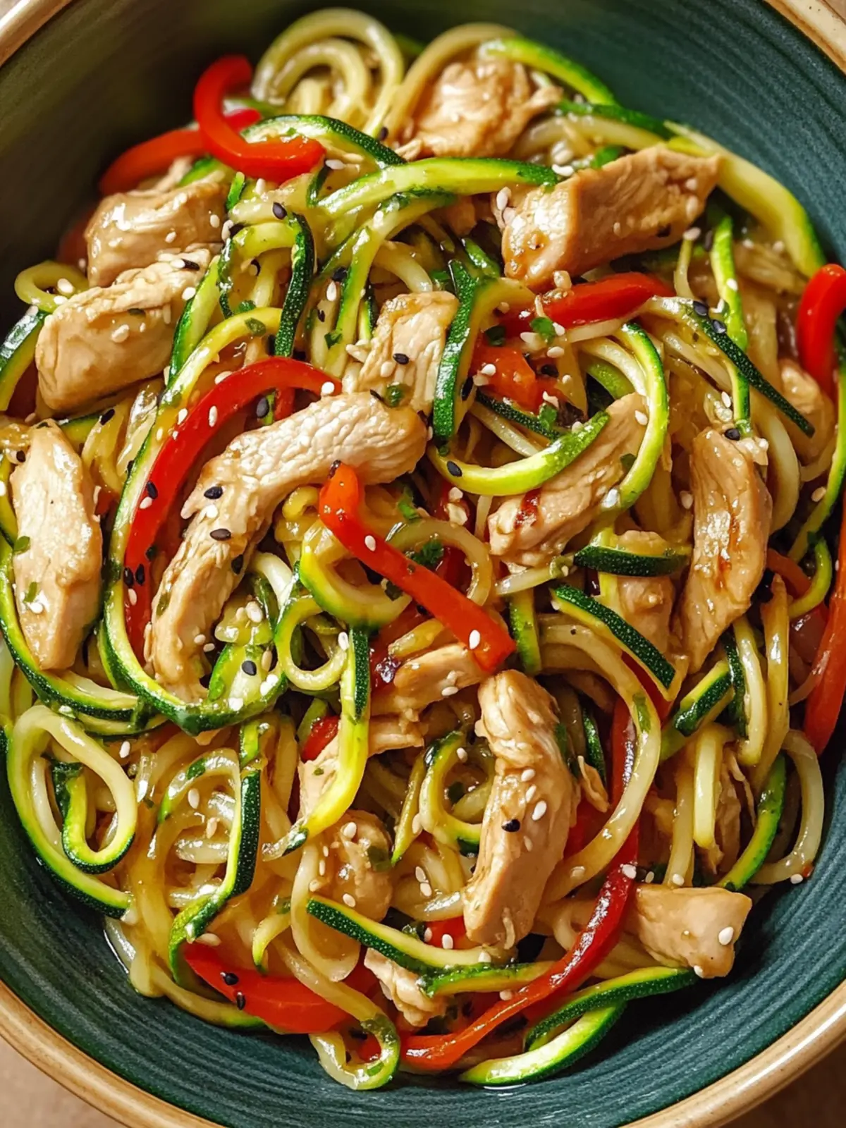 Garlic Chicken Zucchini Noodles Stir Fry