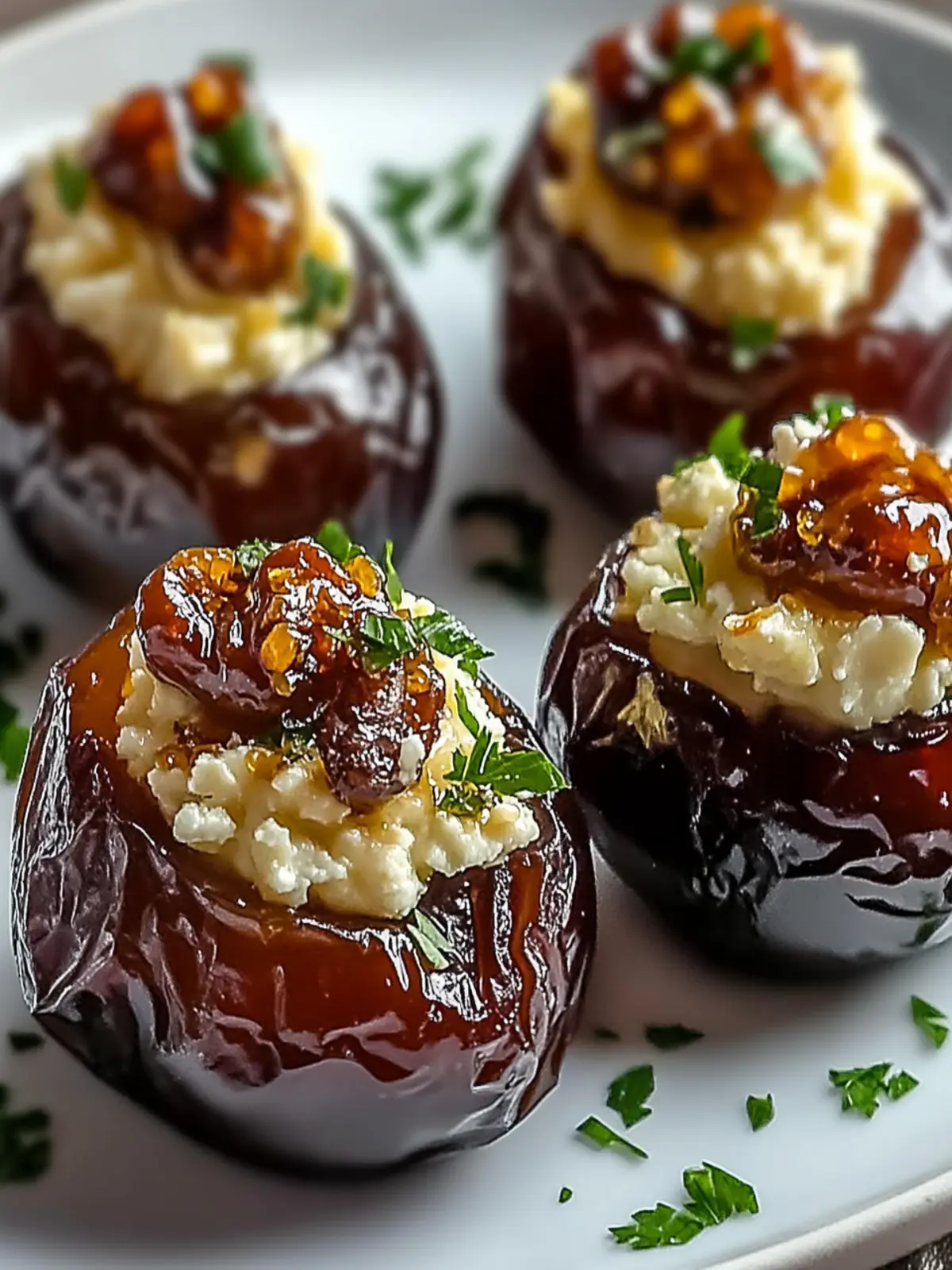 Feta-Parmesan Stuffed Dates with Honey-Walnut Crunch