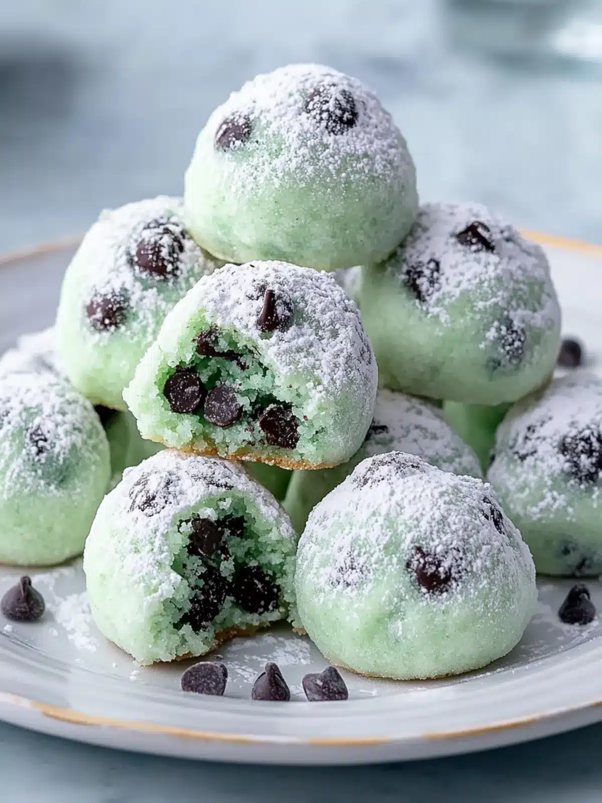 Mint Chocolate Chip Snowball Cookies