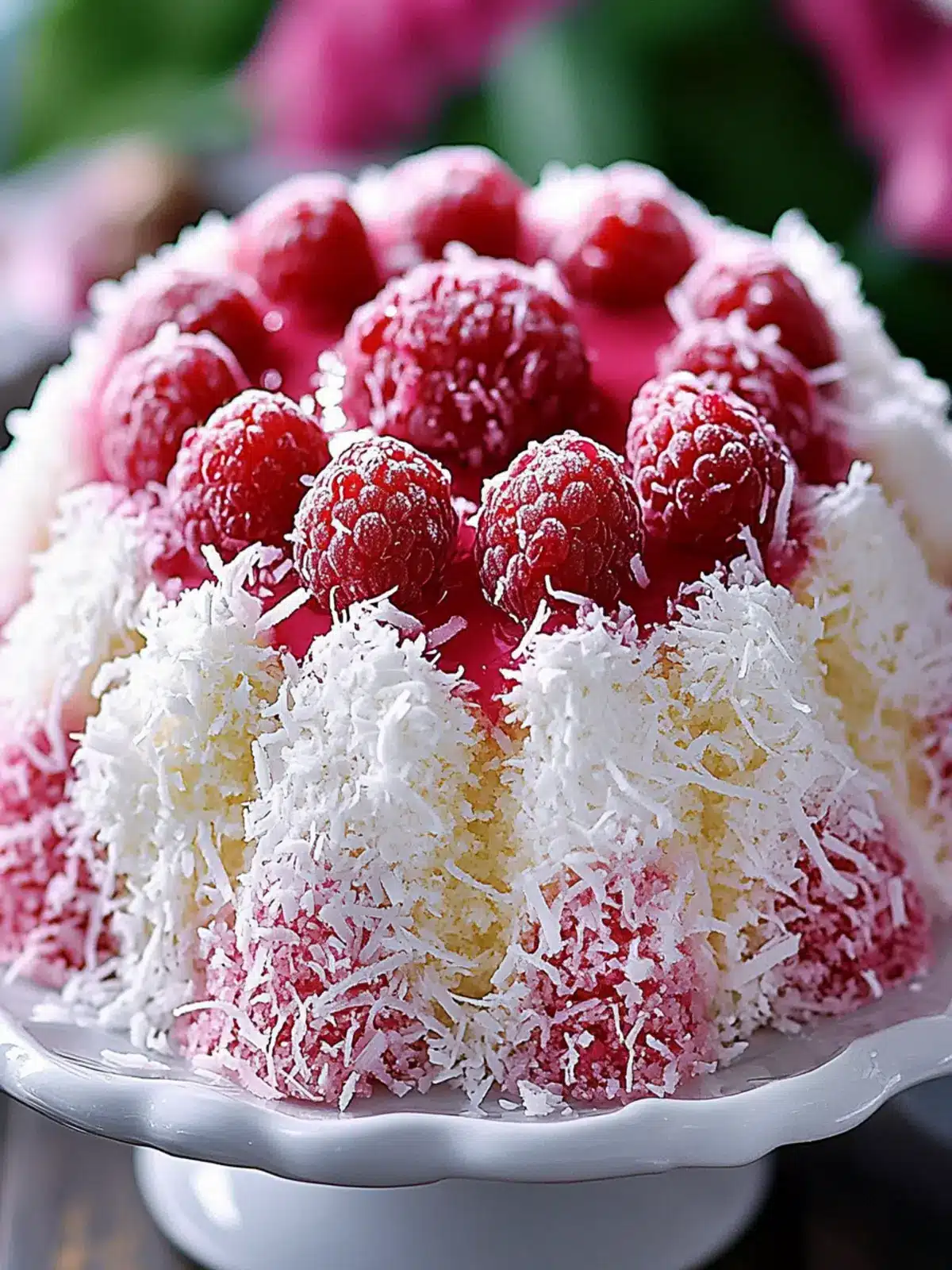 Delightful Raspberry Coconut Snowball Cake for Spring Celebrations 2 Raspberry Coconut Snowball Cake