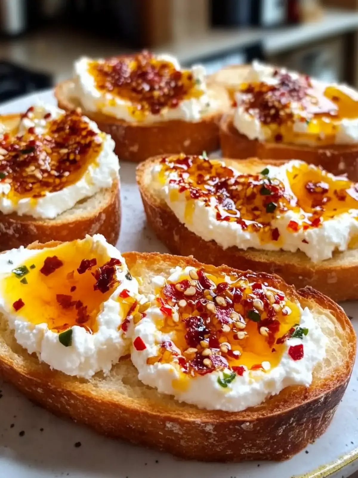 Sweet and Spicy Whipped Feta Crostini