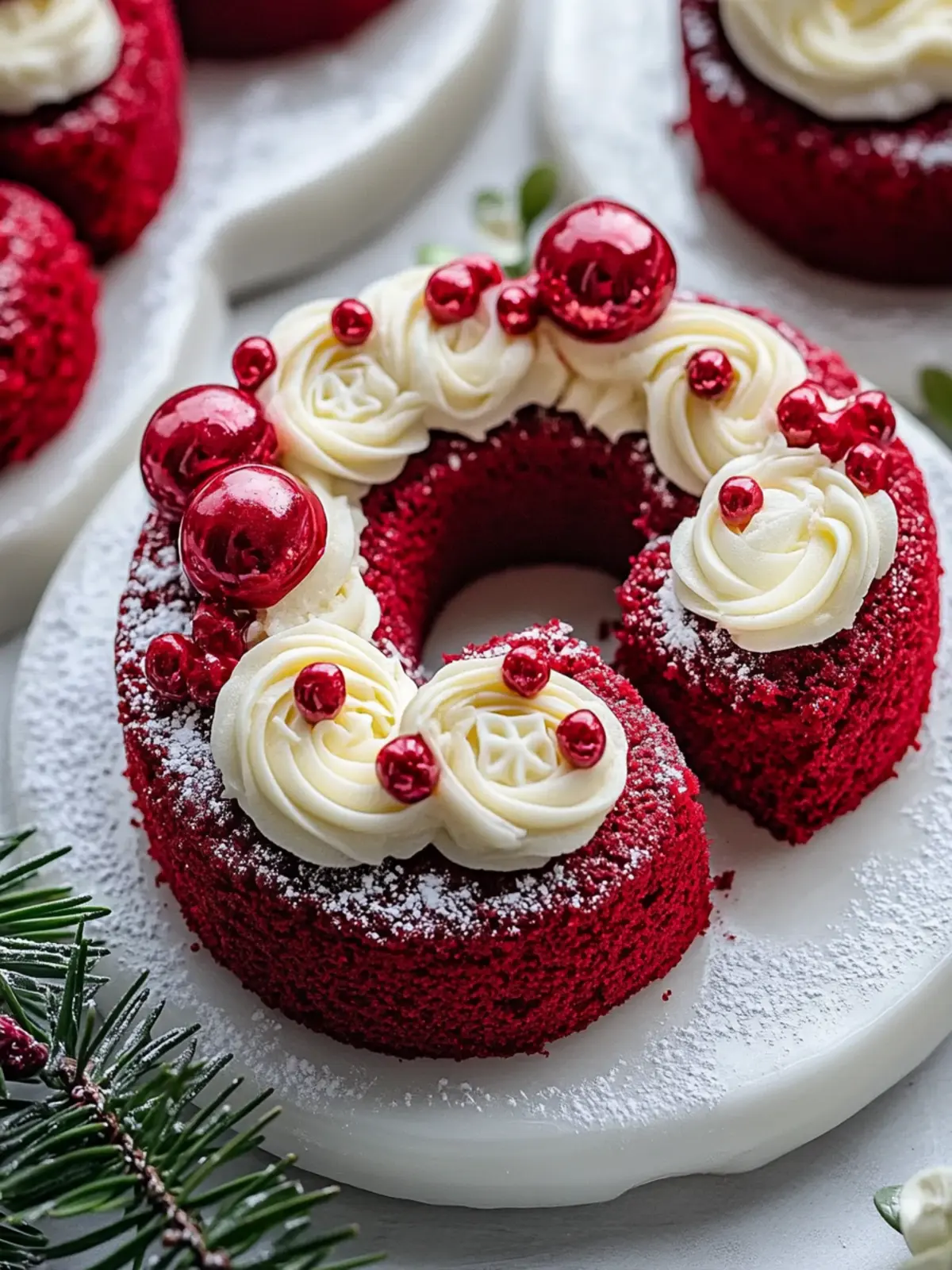 Mini Red Velvet Wreath Cakes for Festive Flavor Bliss 4 Mini Red Velvet Wreath Cakes