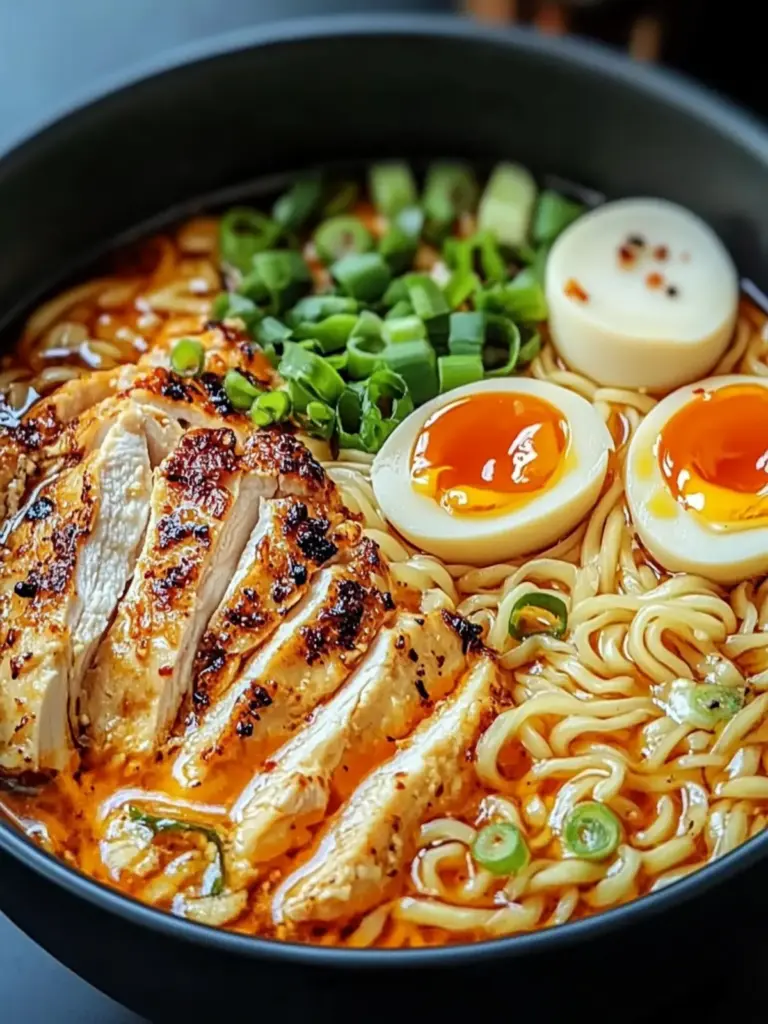 Fiery Chicken Ramen with Creamy Garlic Sauce