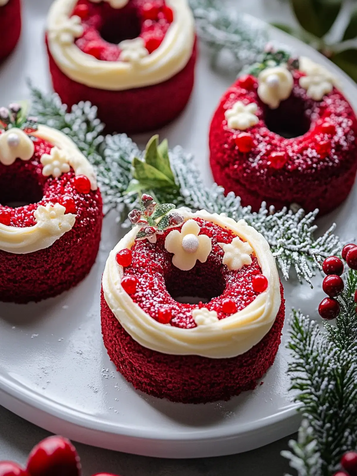 Mini Red Velvet Wreath Cakes for Festive Flavor Bliss 2 Mini Red Velvet Wreath Cakes