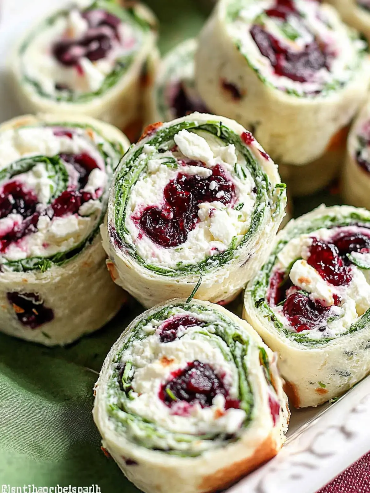 Cranberry Cream Cheese Pinwheels with Feta & Herbs