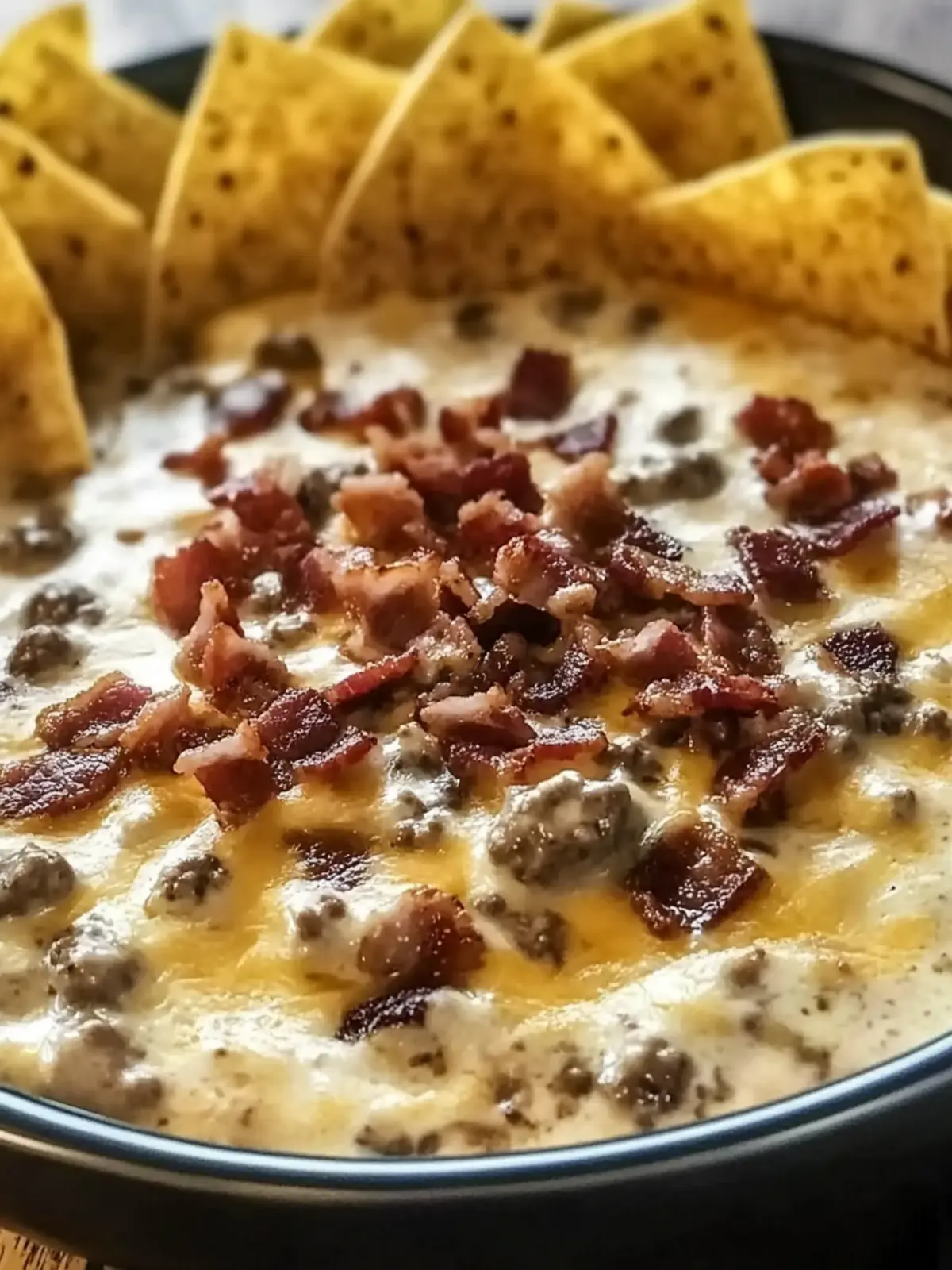 Sizzling Bacon Cheeseburger Queso Dip