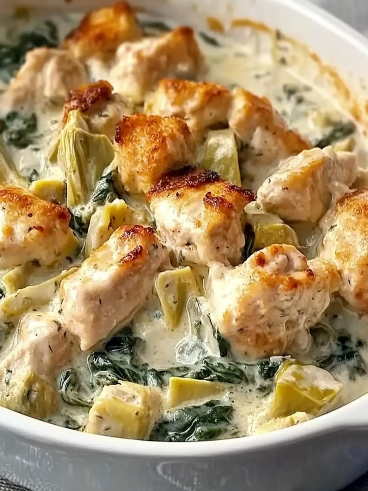 High-Protein Spinach and Artichoke Chicken Casserole