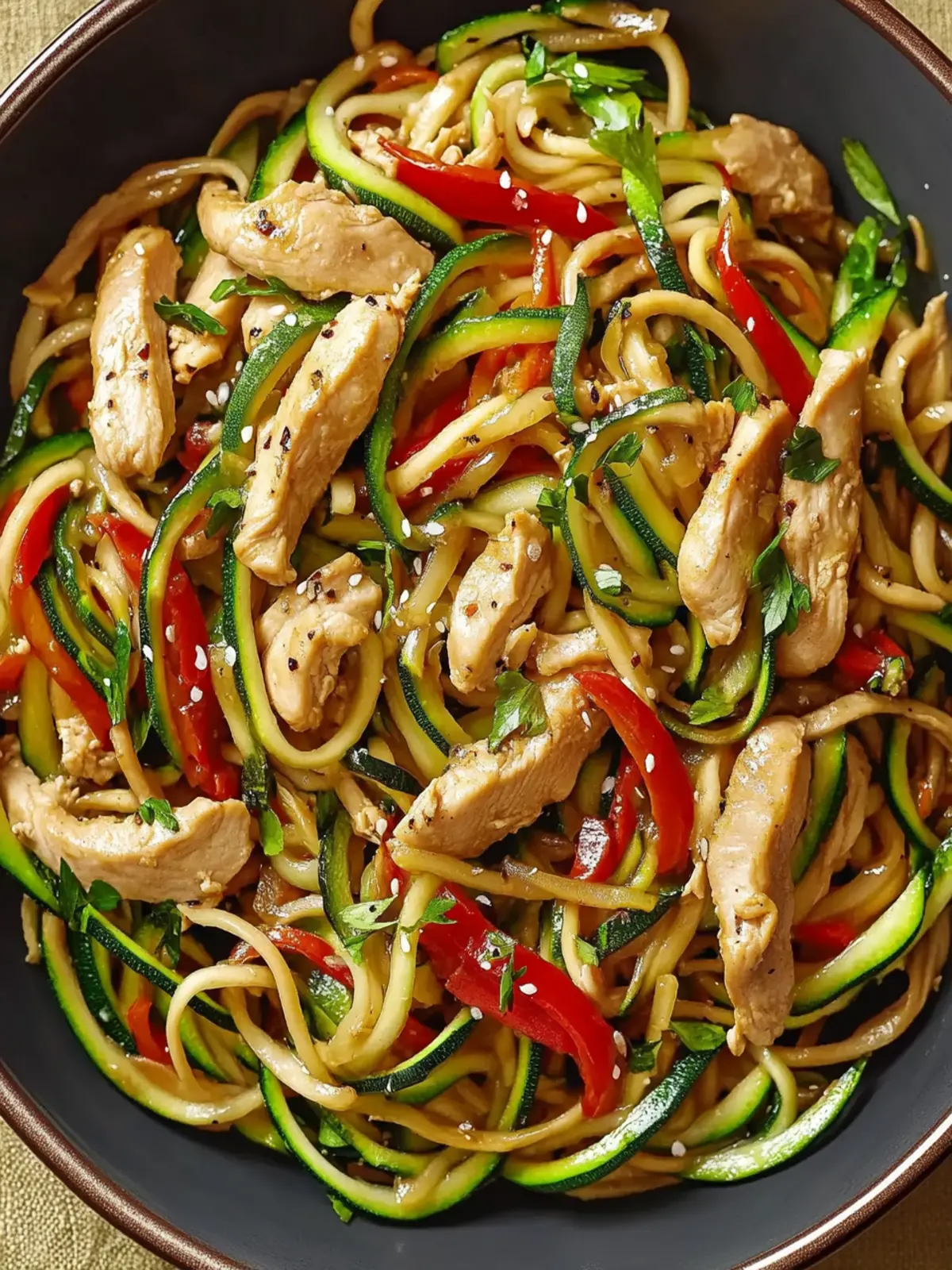 Garlic Chicken Zucchini Noodles Stir Fry