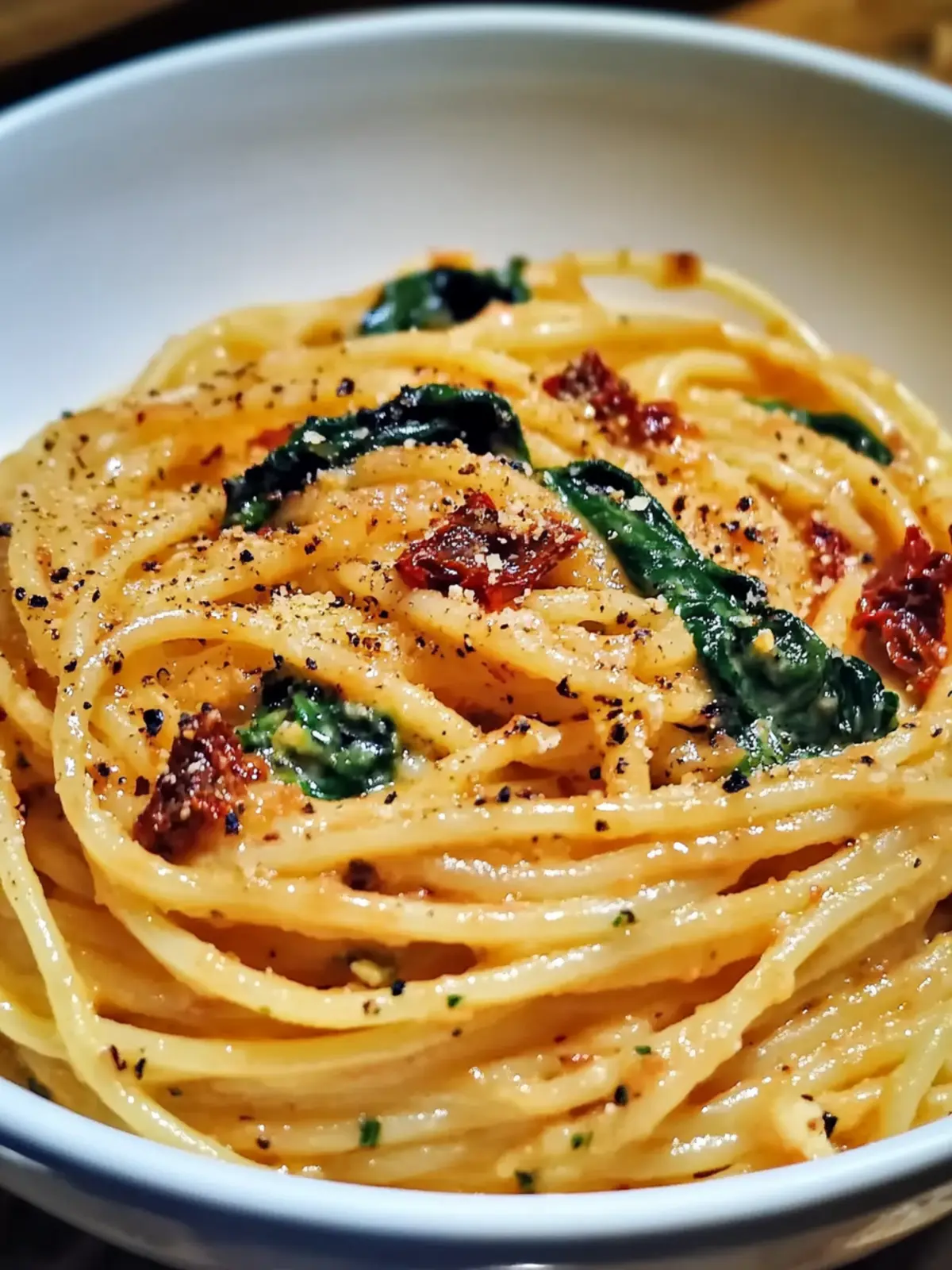Spaghetti & Spinach with Sun-Dried Tomato Cream Sauce