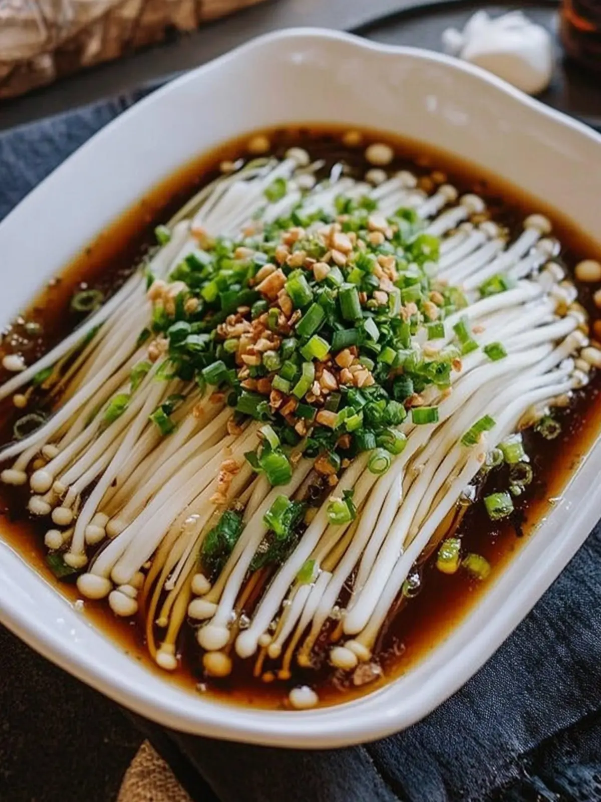 Enoki Mushrooms with Garlic & Scallion Sauce