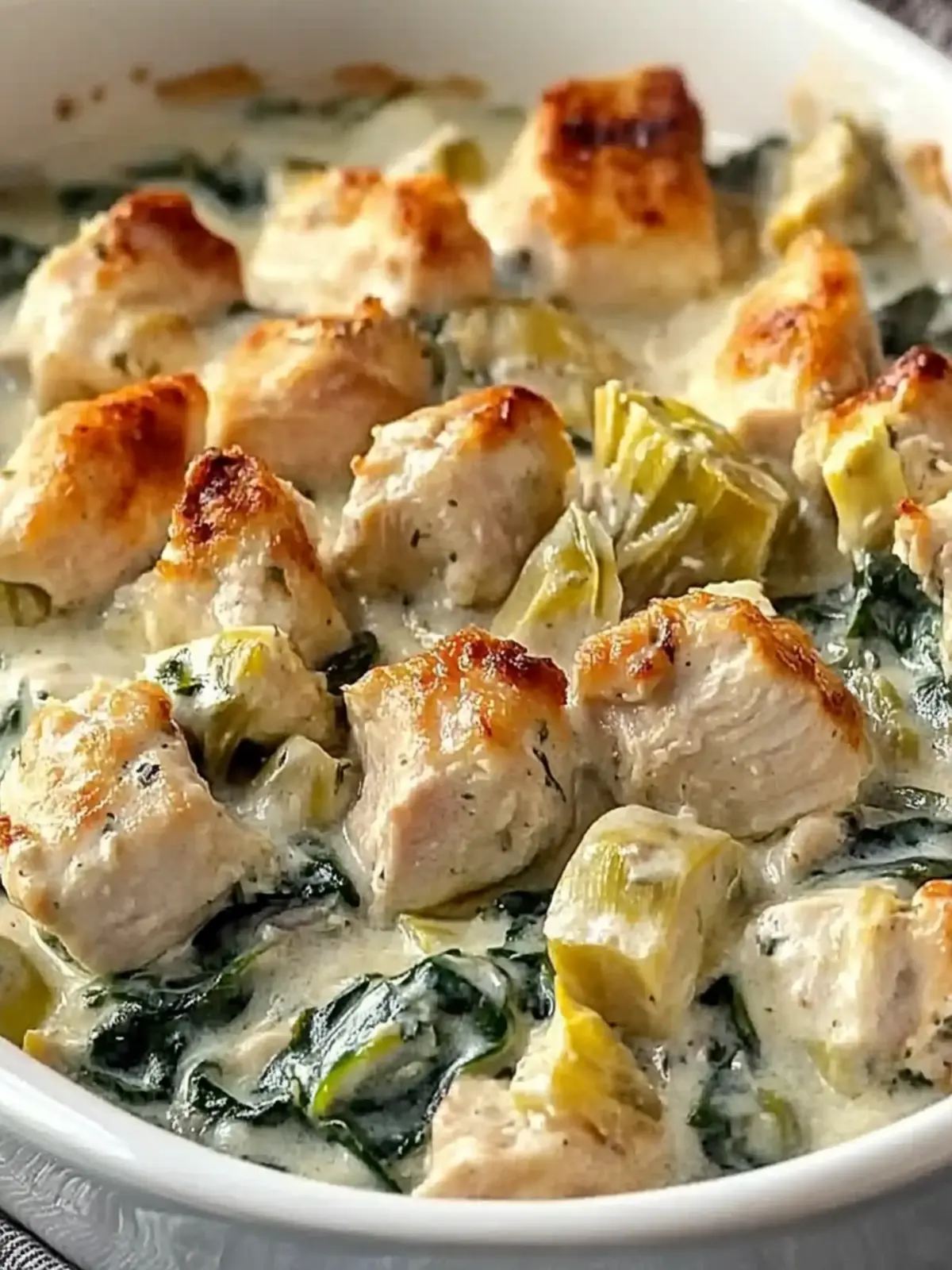 High-Protein Spinach and Artichoke Chicken Casserole