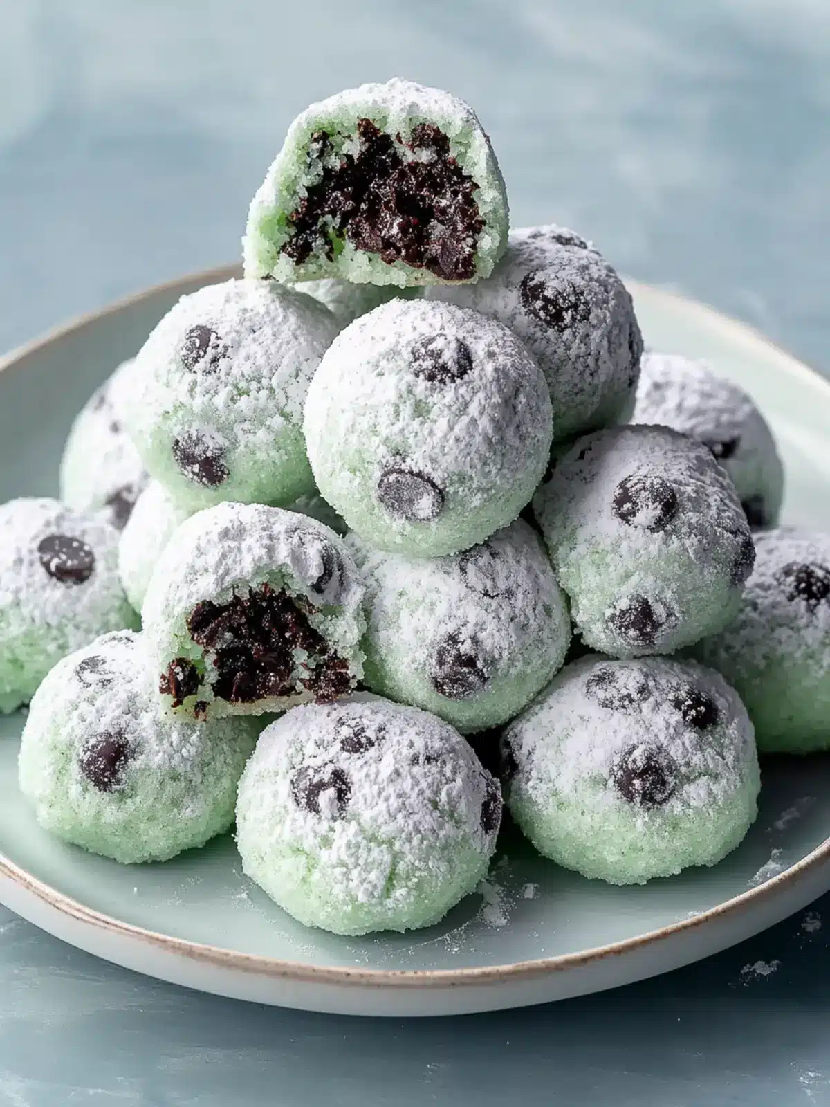 Mint Chocolate Chip Snowball Cookies