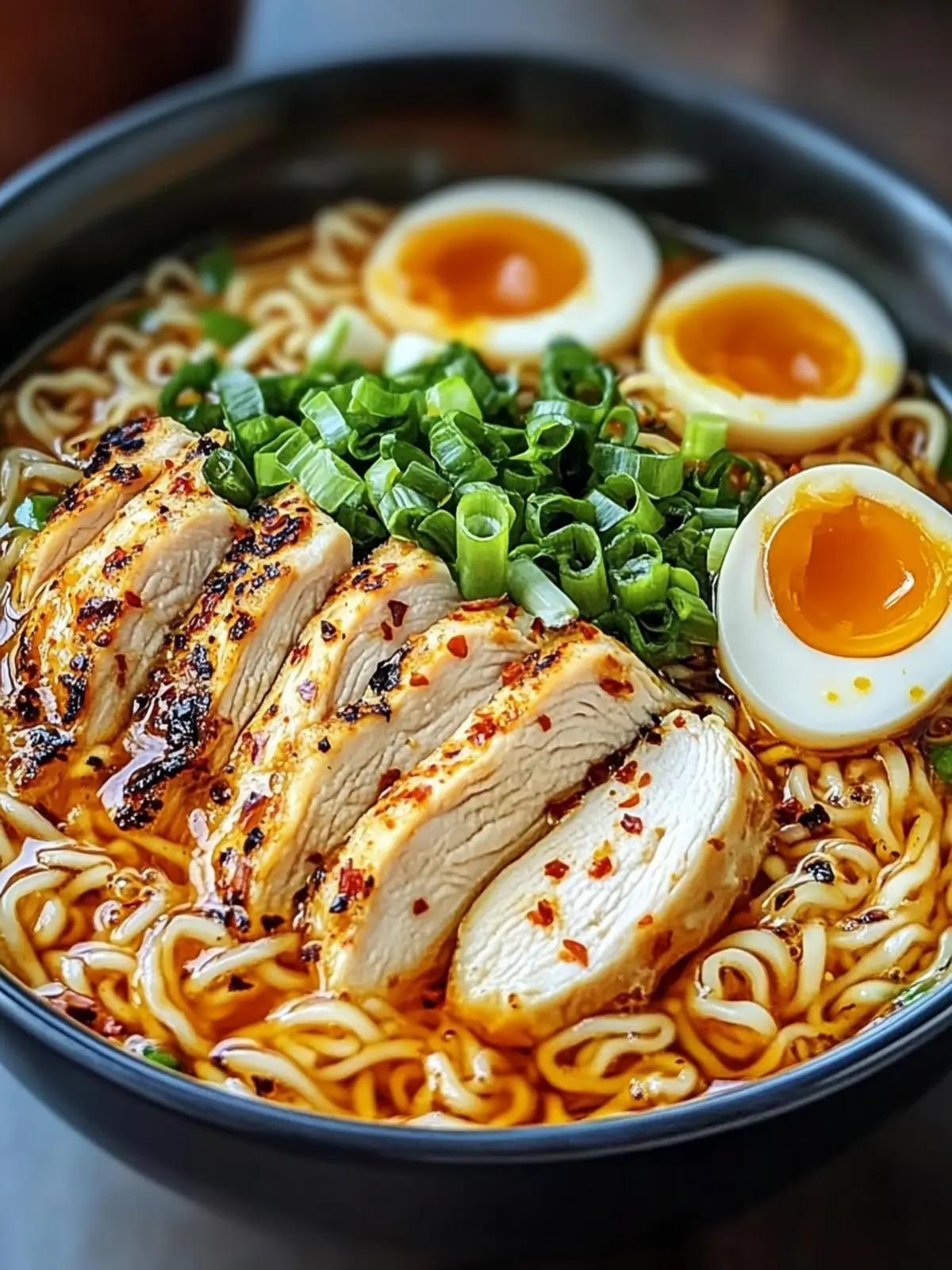 Fiery Chicken Ramen with Creamy Garlic Sauce
