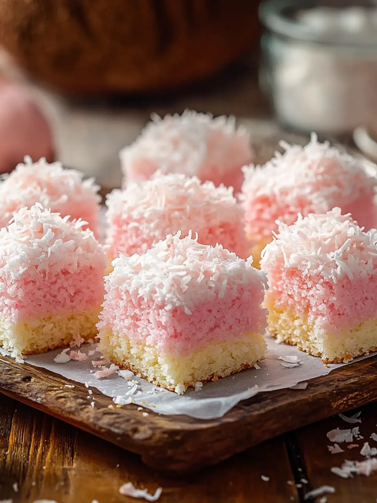 Pink Coconut Snowball Cake Bars