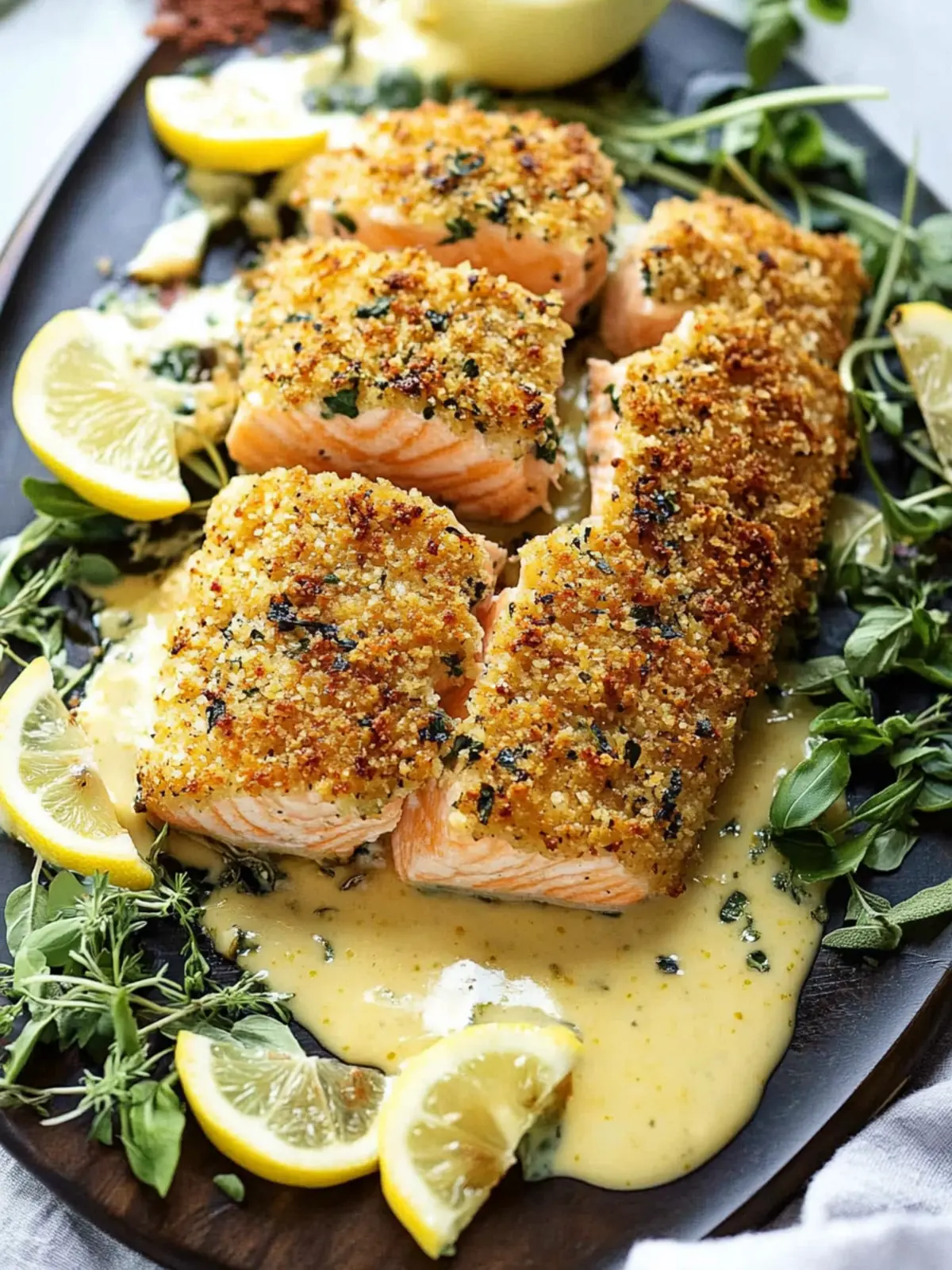 Baked Parmesan Crusted Salmon with Lemon Cream Sauce