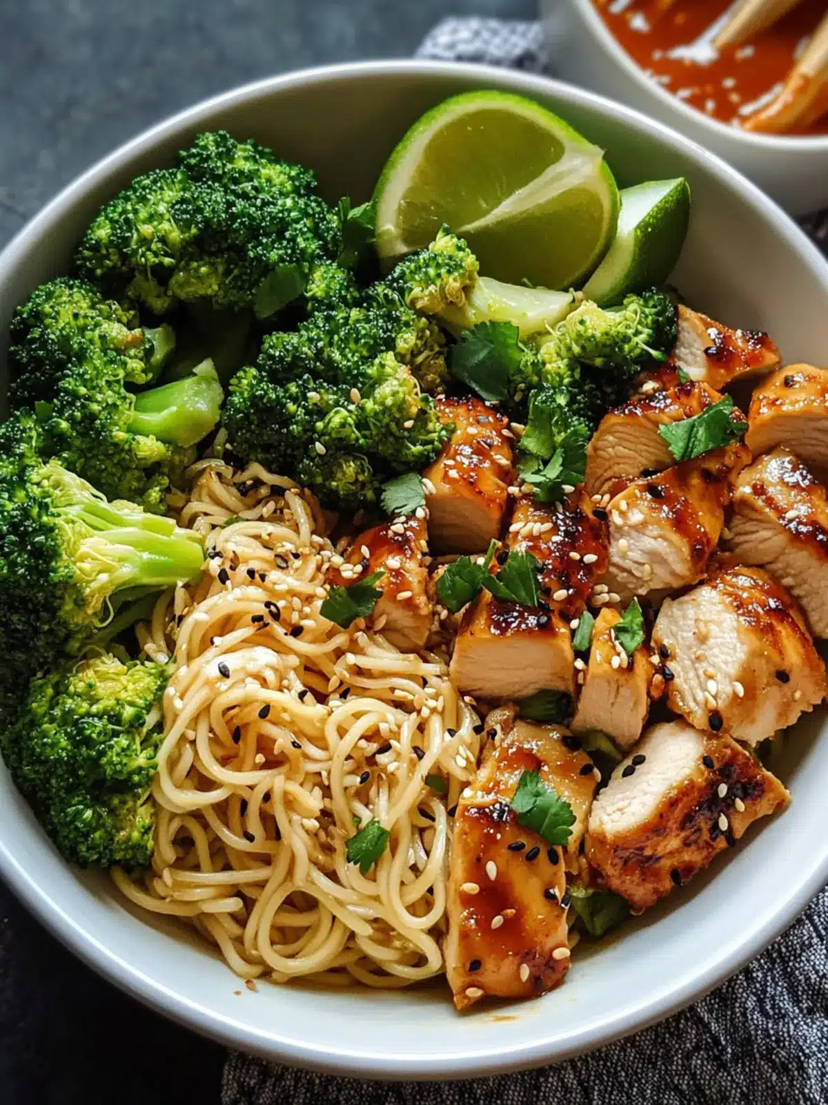 Spicy Garlic Chicken and Broccoli Noodle Bowls