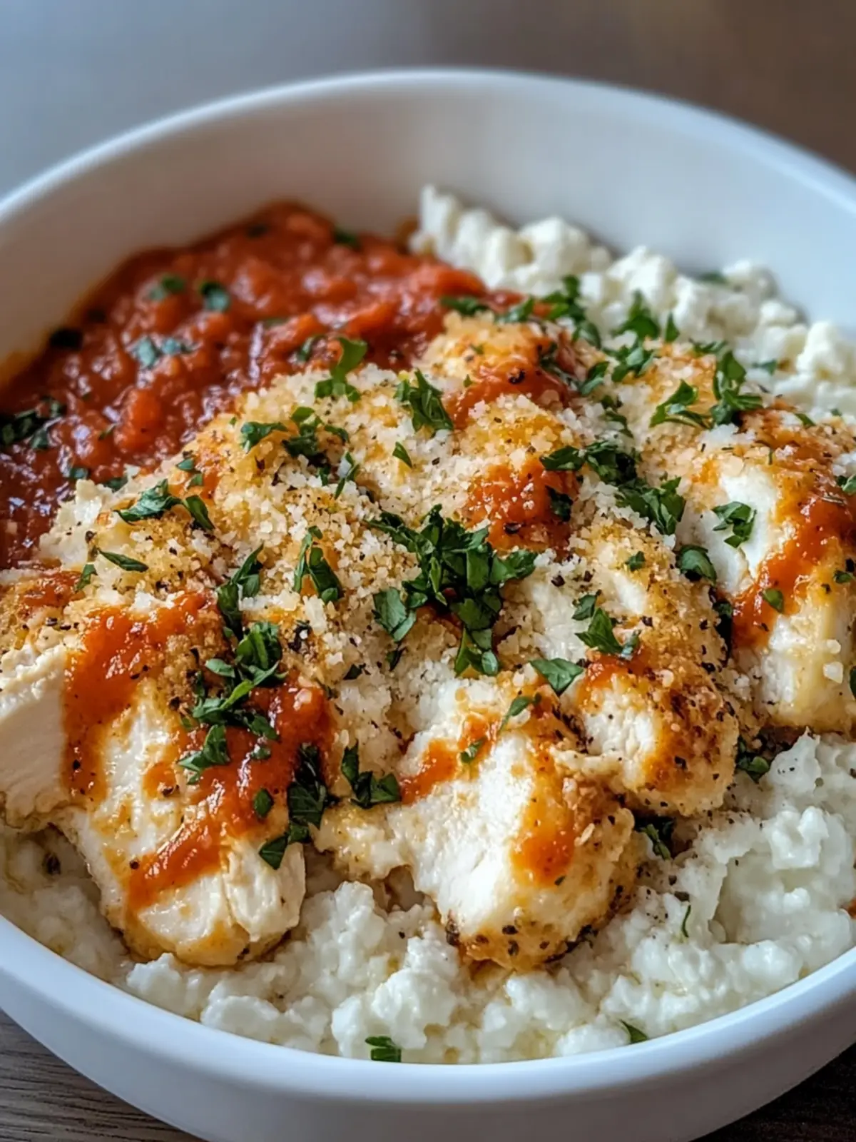 High Protein Chicken Parm Cottage Cheese Bowl