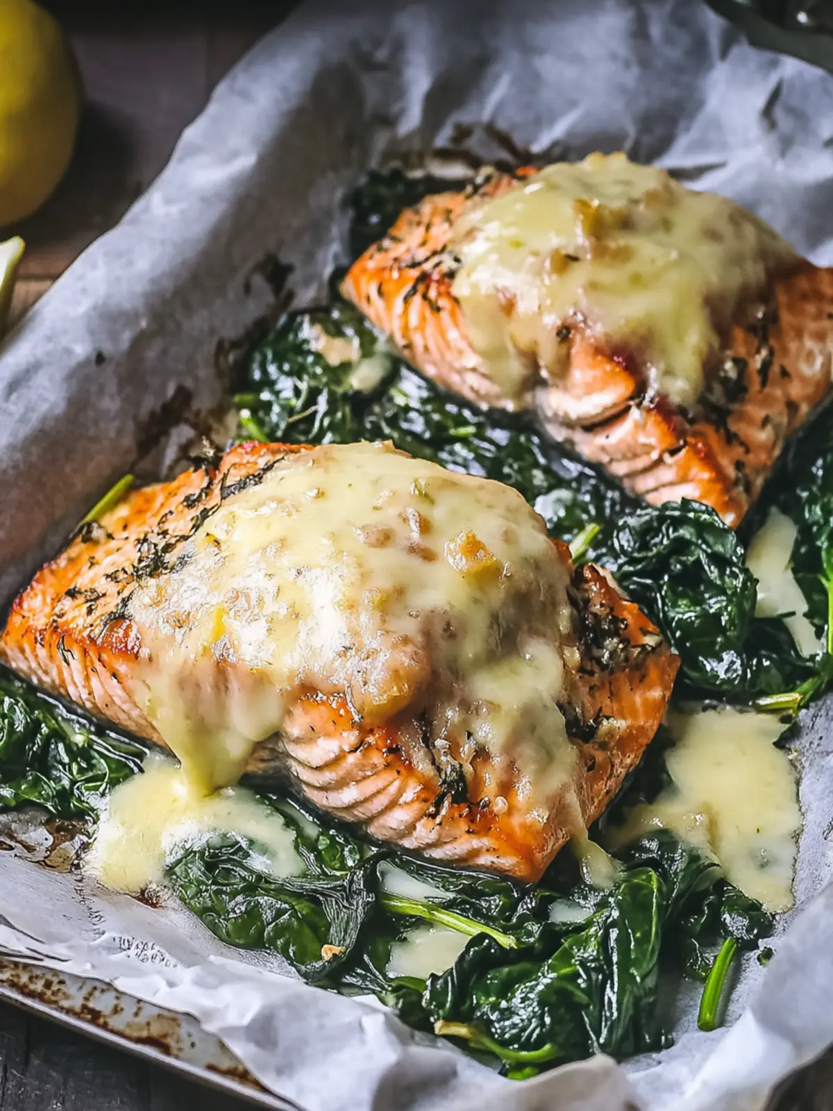 Baked Salmon with Spinach