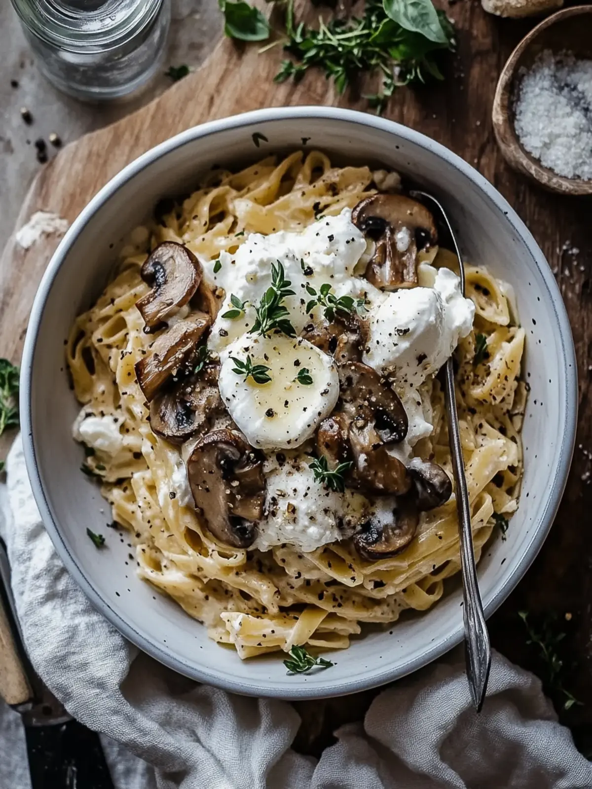 Baked Mushroom Pasta with Burrata Bliss