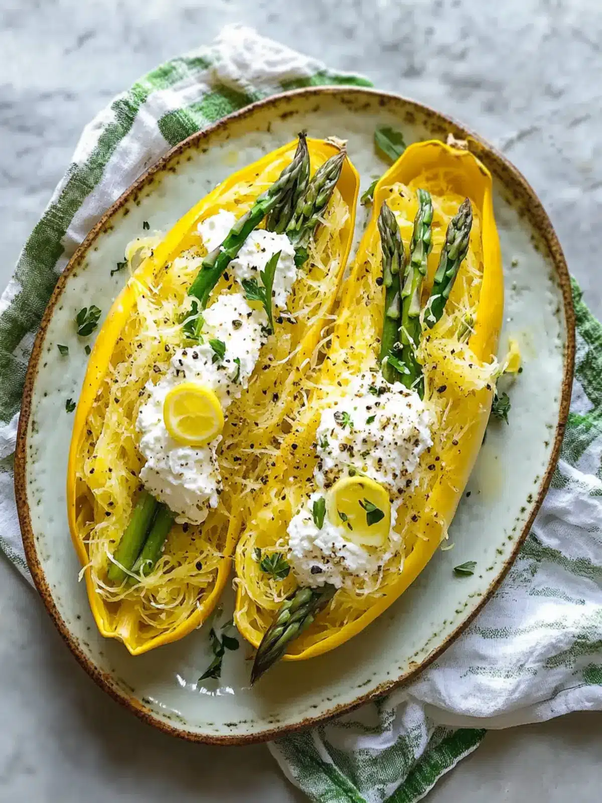 Spaghetti Squash with Asparagus, Ricotta, and Lemon