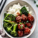 Sticky Mongolian Meatballs and Broccoli