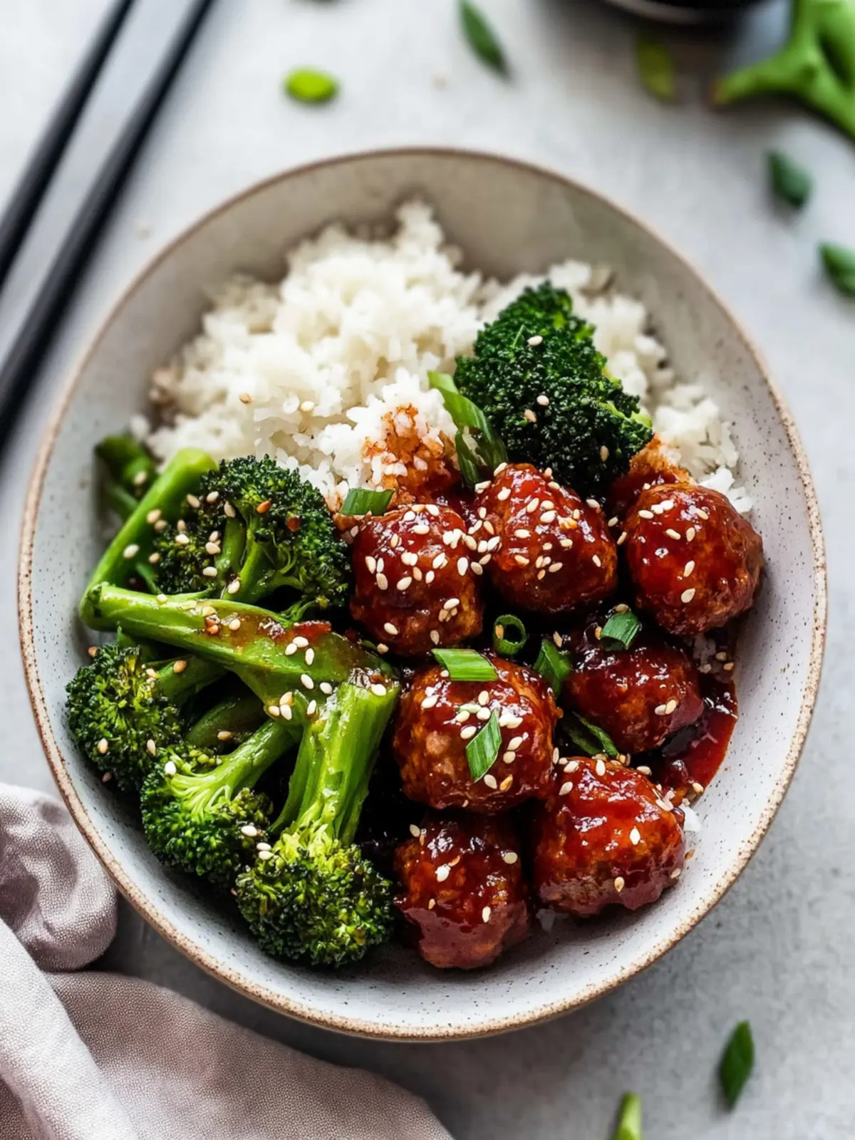 Sticky Mongolian Meatballs and Broccoli
