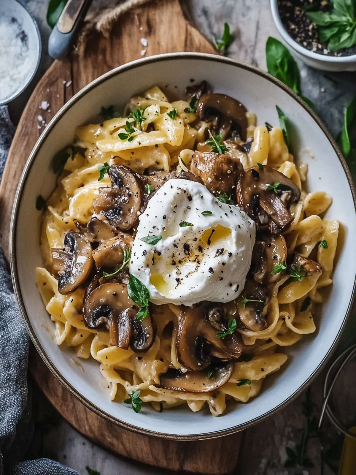 Baked Mushroom Pasta with Burrata Bliss