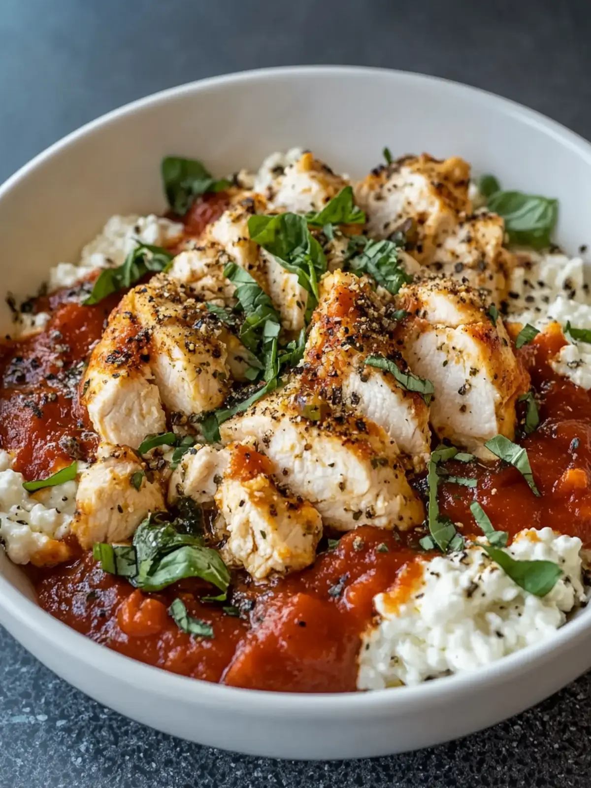 High Protein Chicken Parm Cottage Cheese Bowl