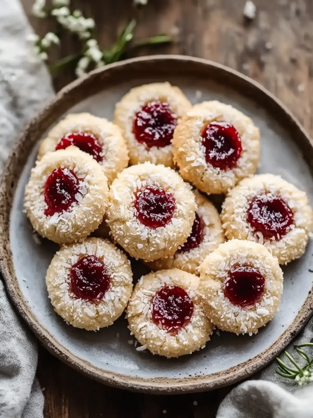 Vanilla Coconut Jam Thumbprint Cookies