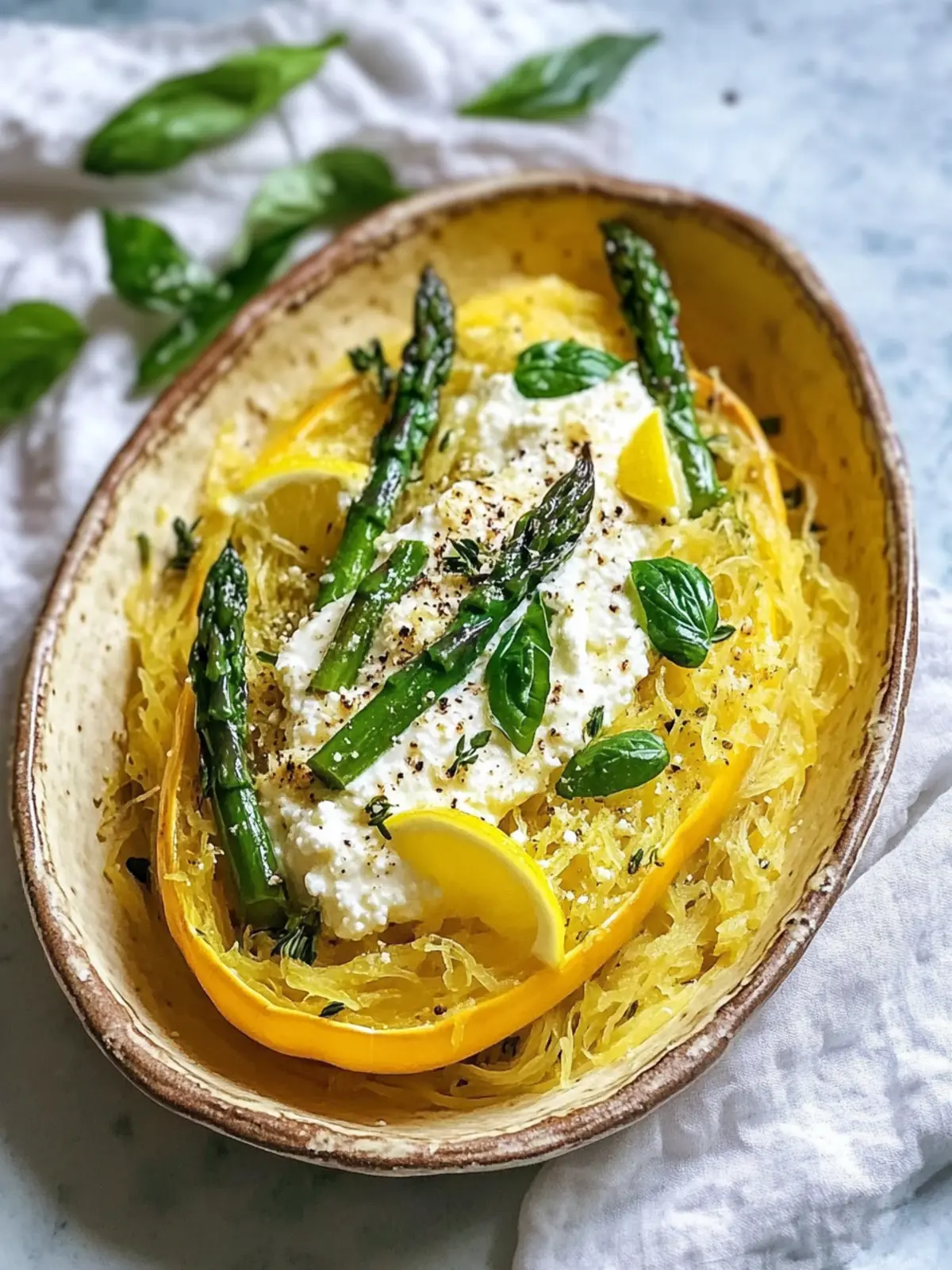 Spaghetti Squash with Asparagus, Ricotta, and Lemon