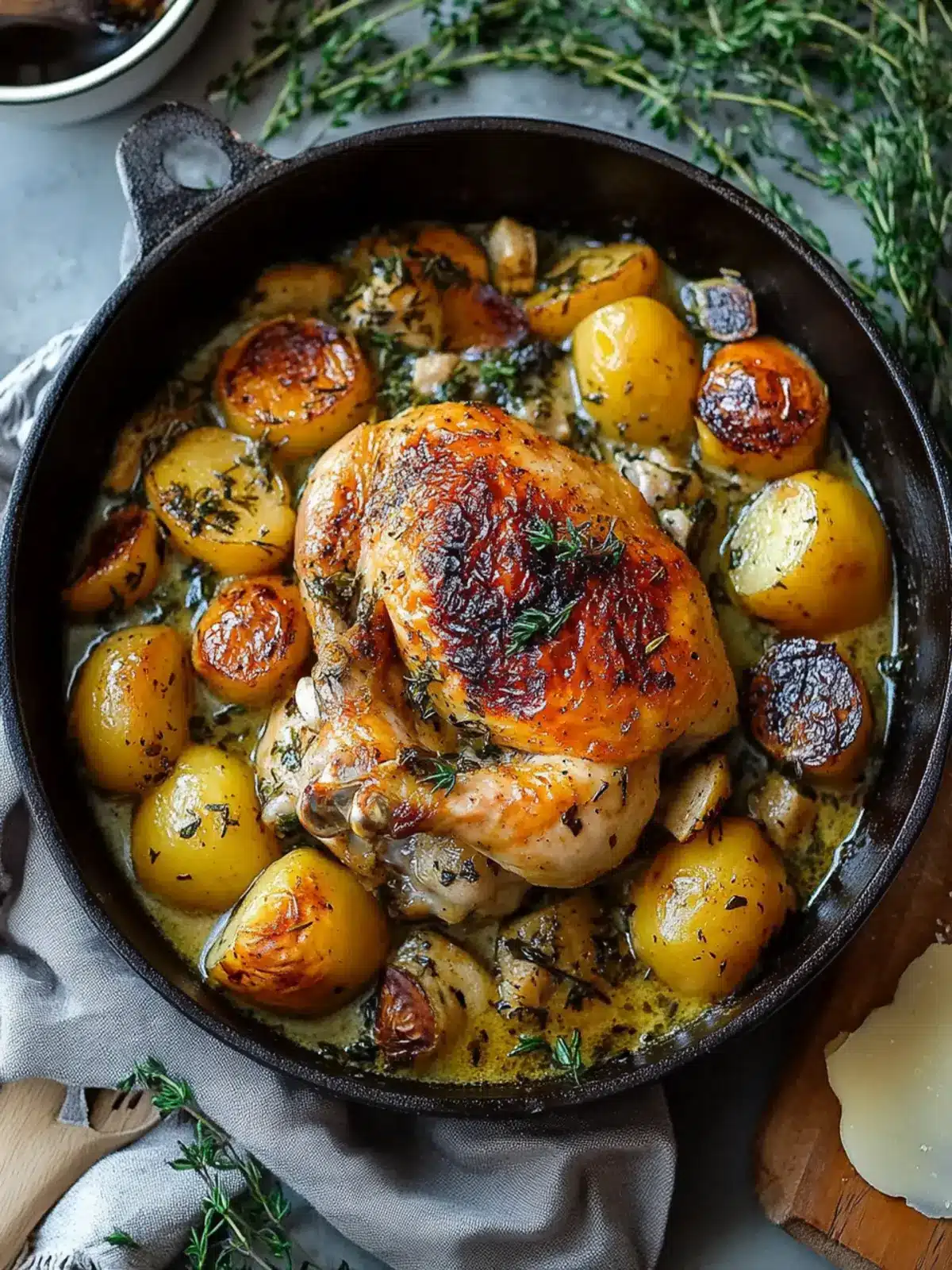 Herb Roasted Chicken in Creamy White Wine Sauce