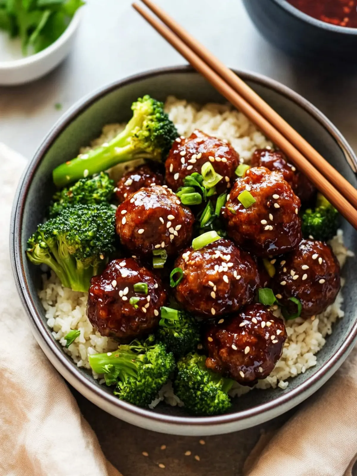 Sticky Mongolian Meatballs and Broccoli
