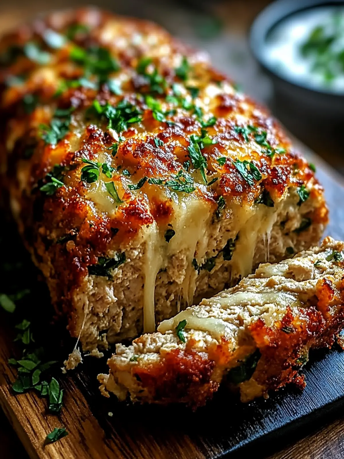 Parmesan Chicken Meatloaf with Gooey Cheese Center