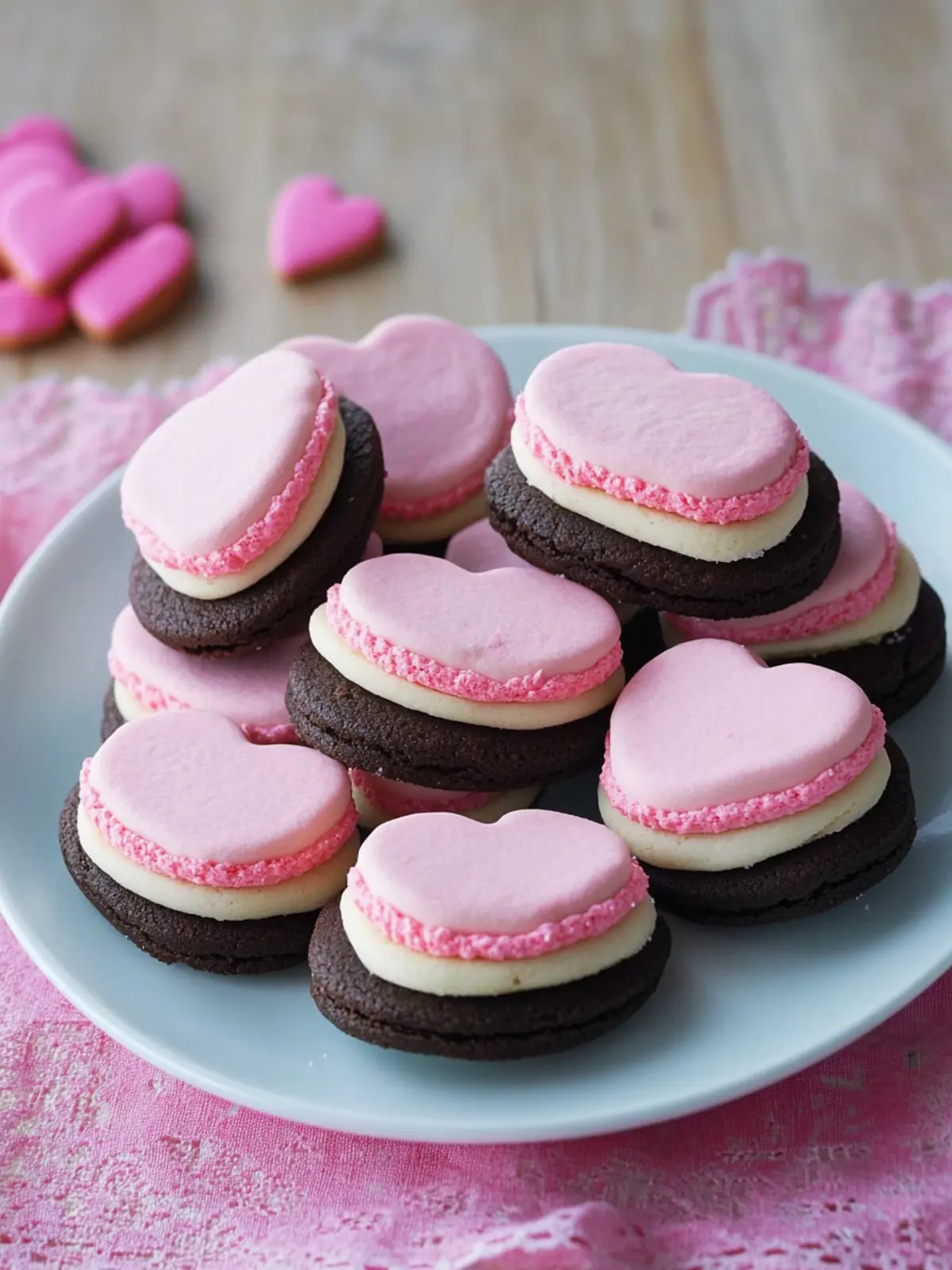Delicious Valentine Sandwich Cookies with Creamy Pink Frosting 5 Valentine Sandwich Cookies