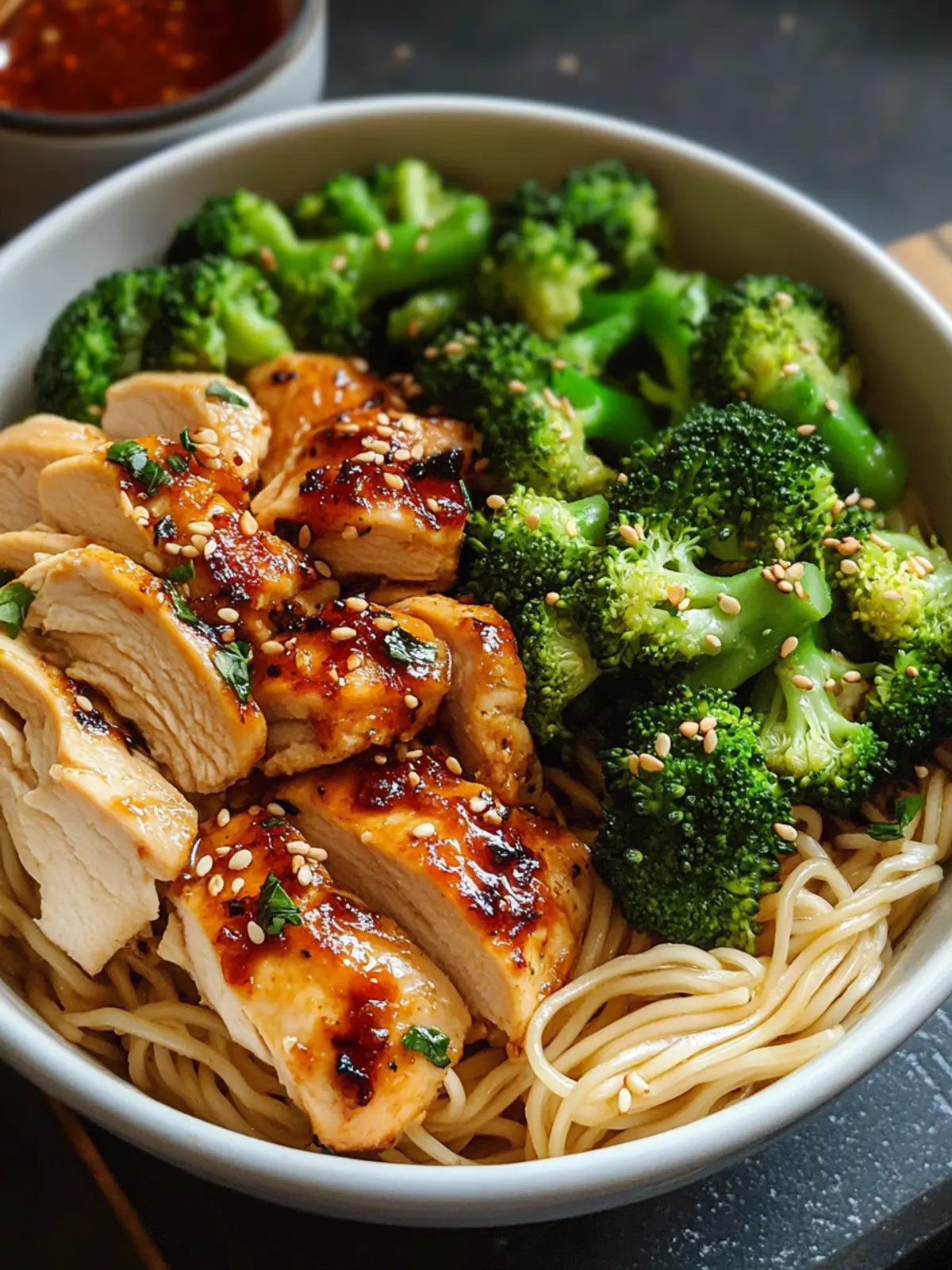 Spicy Garlic Chicken and Broccoli Noodle Bowls