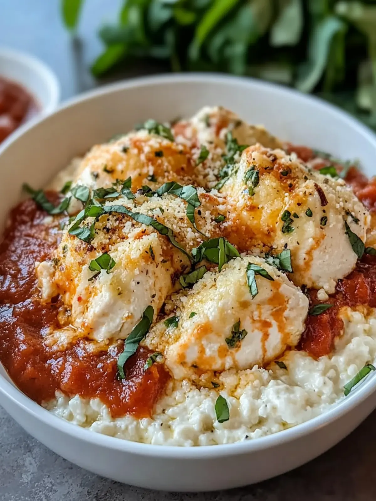 High Protein Chicken Parm Cottage Cheese Bowl