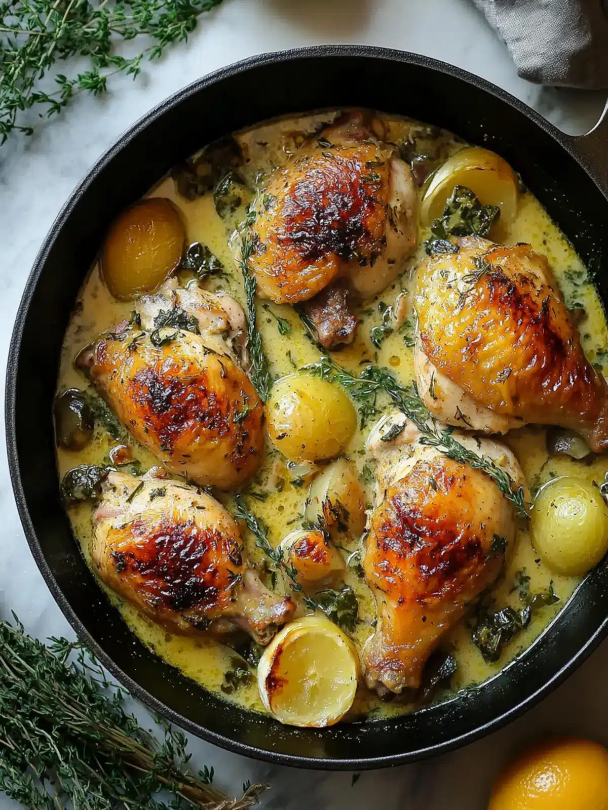 Herb Roasted Chicken in Creamy White Wine Sauce