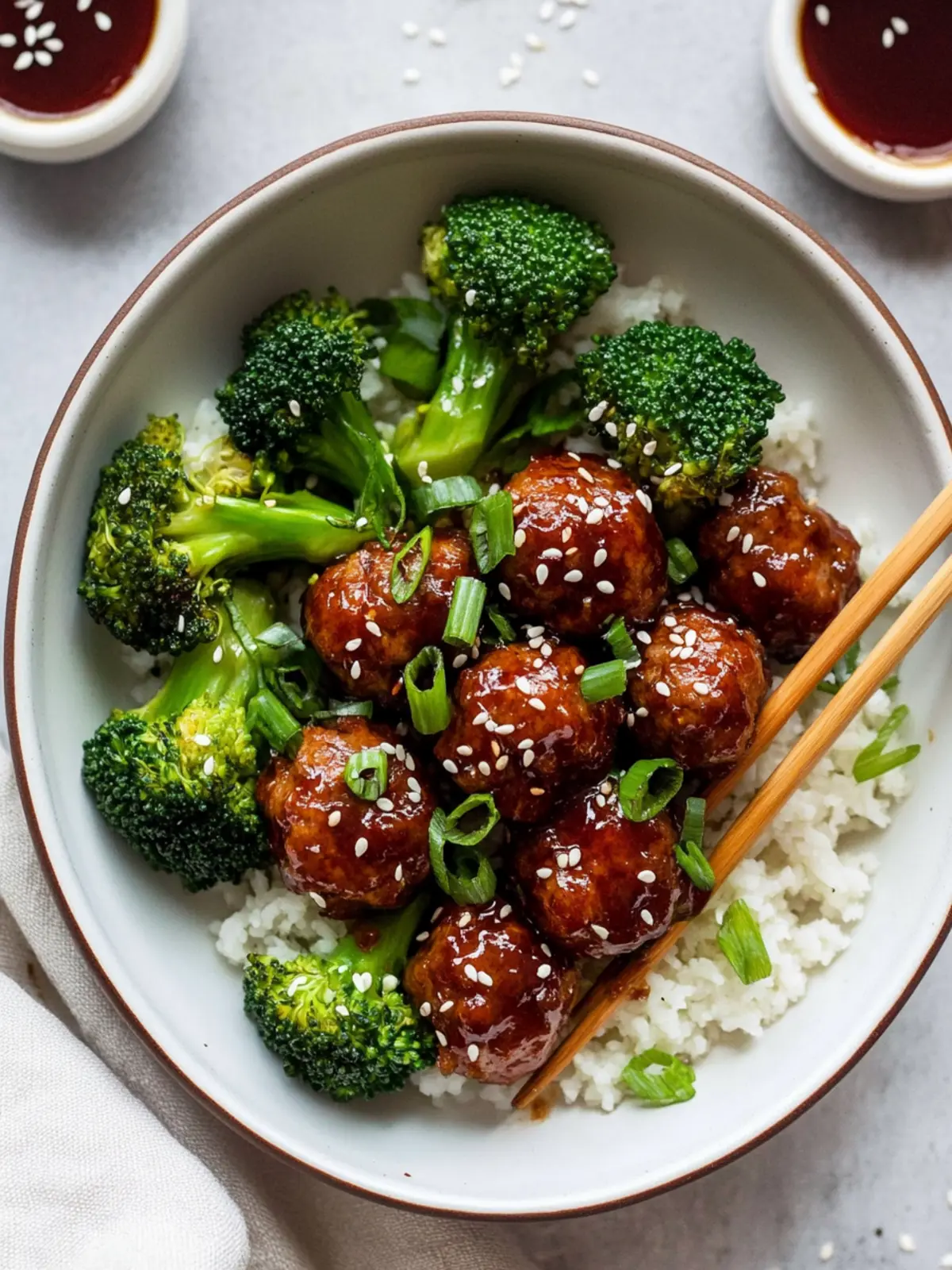 Sticky Mongolian Meatballs and Broccoli