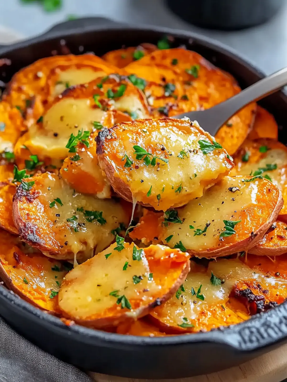 Homemade Garlic Butter Sweet Potato Bake