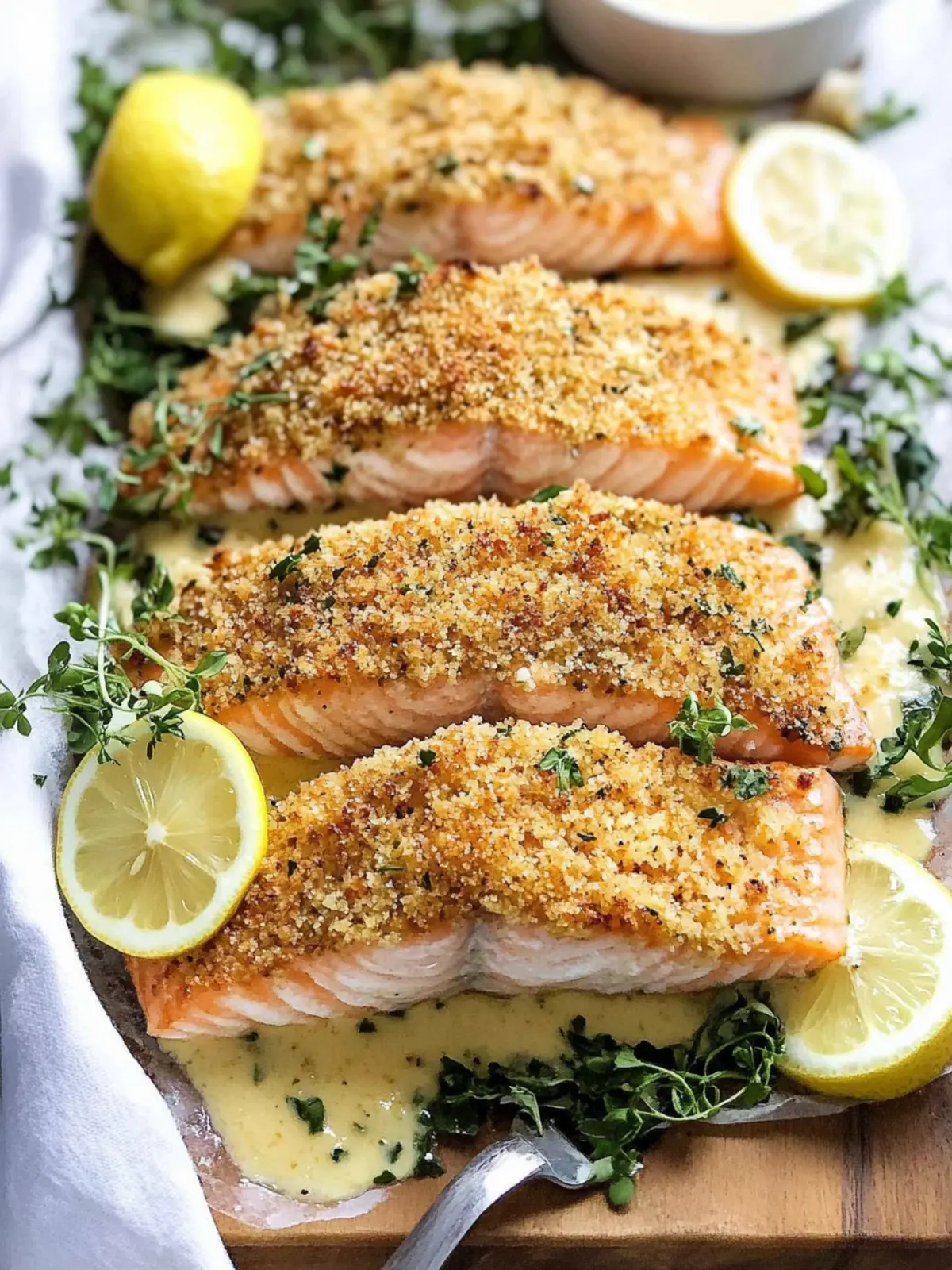 Baked Parmesan Crusted Salmon with Lemon Cream Sauce